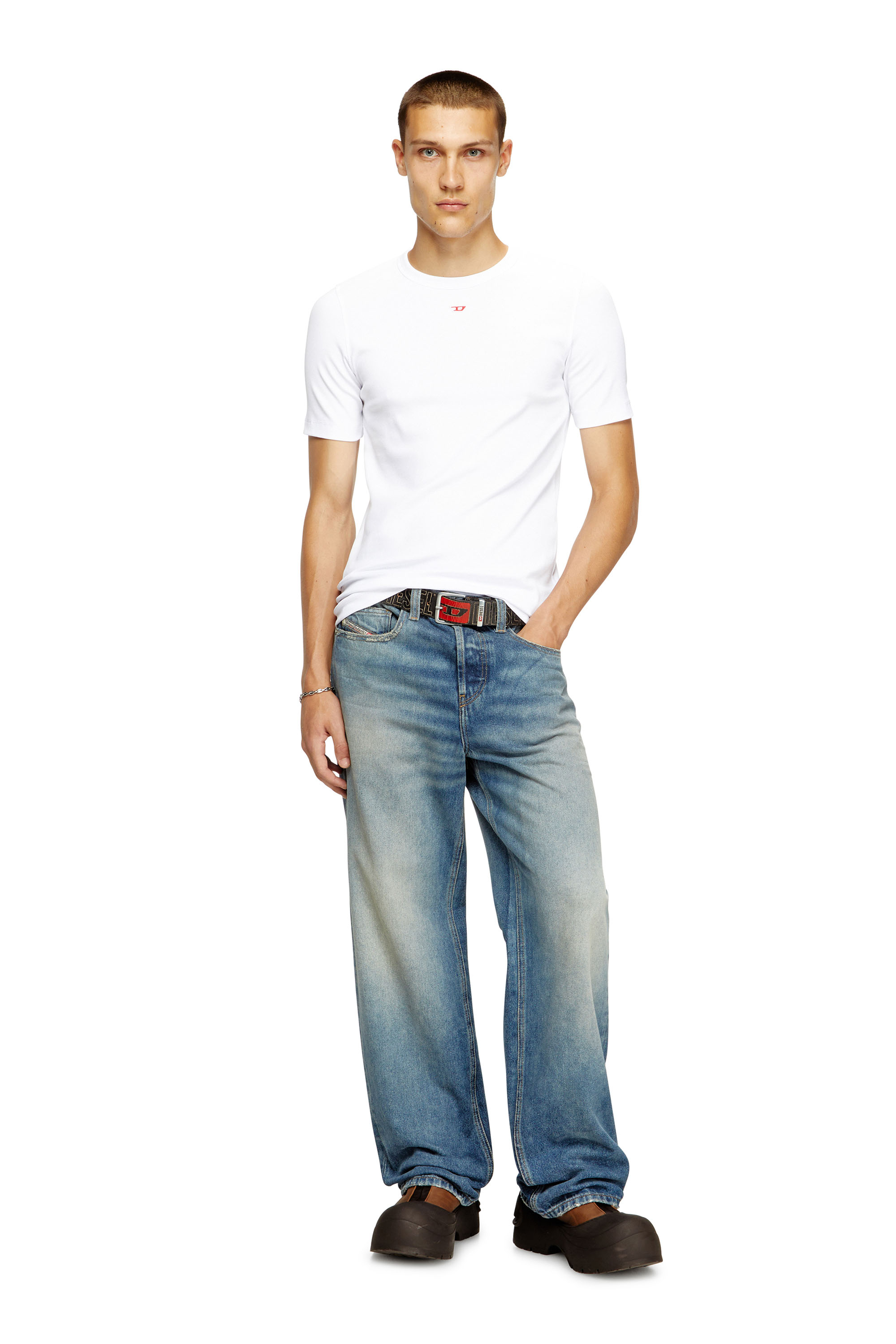Diesel - D-RIBBER-N, Man's T-shirt with D patch in White - 2