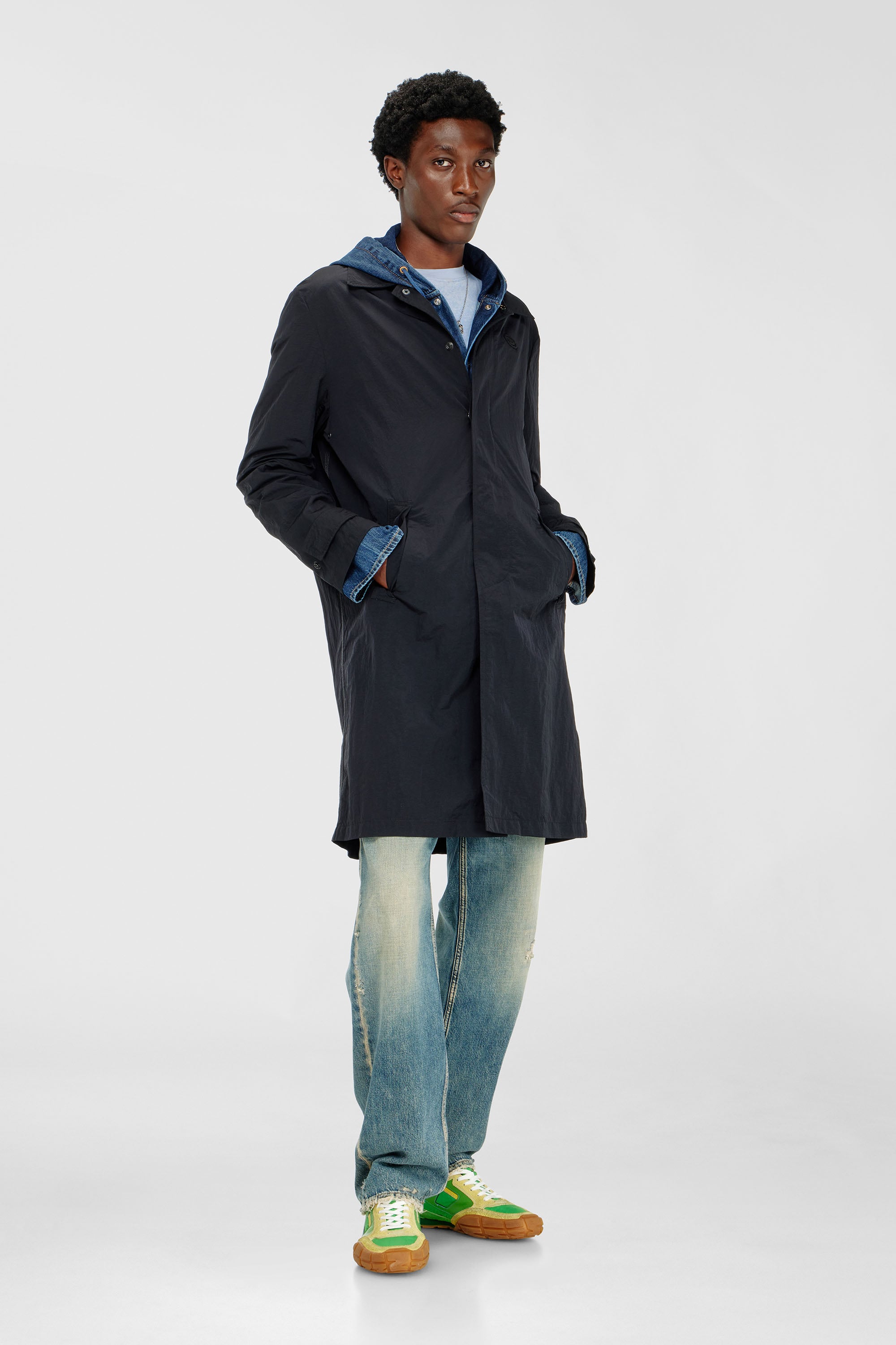 Diesel - J-BURHAT, Man's Nylon coat with shiny crinkle finish in Black - 2