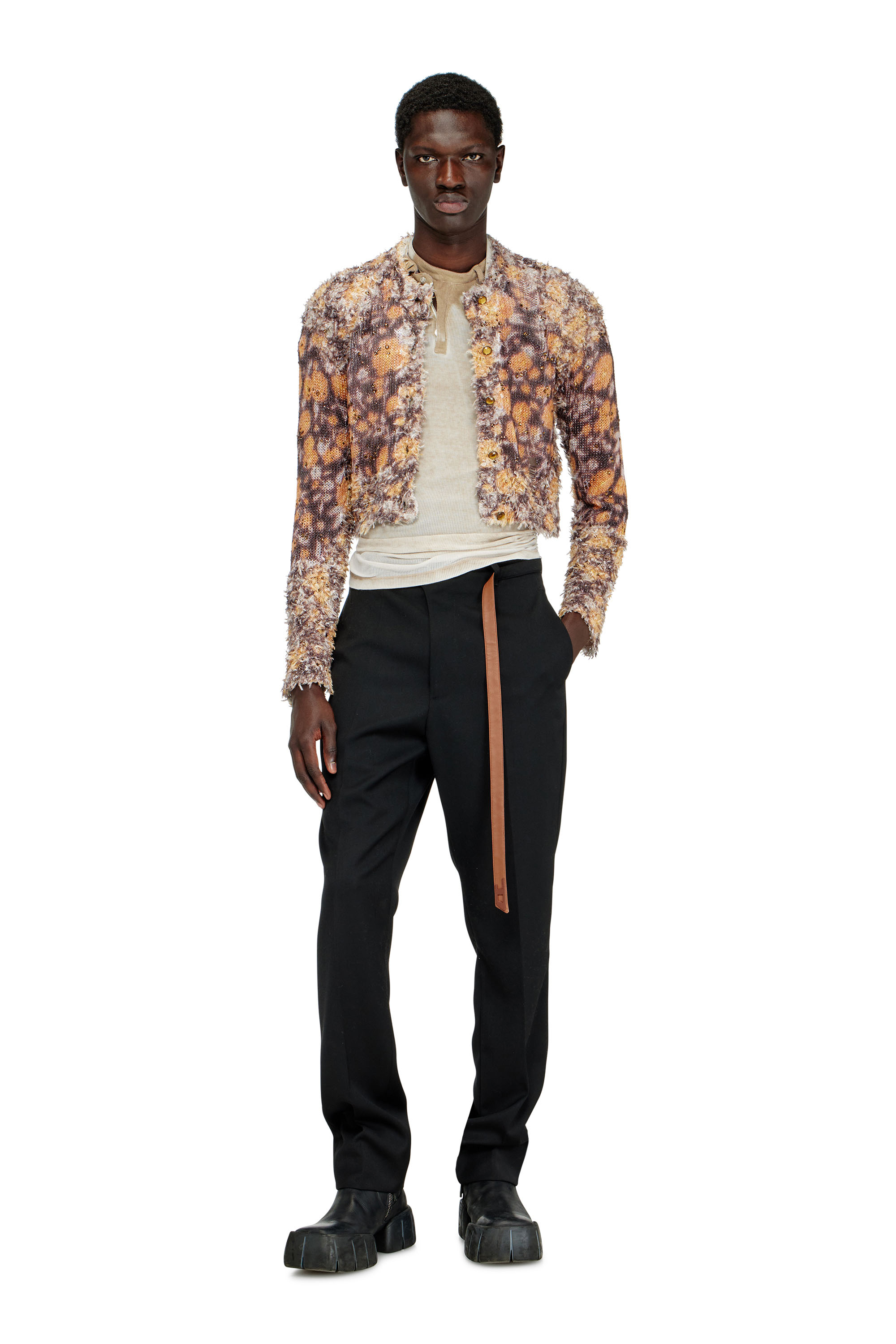 Diesel - M-LINNEA, Woman's Printed cropped cardigan with crystals in Brown - 4