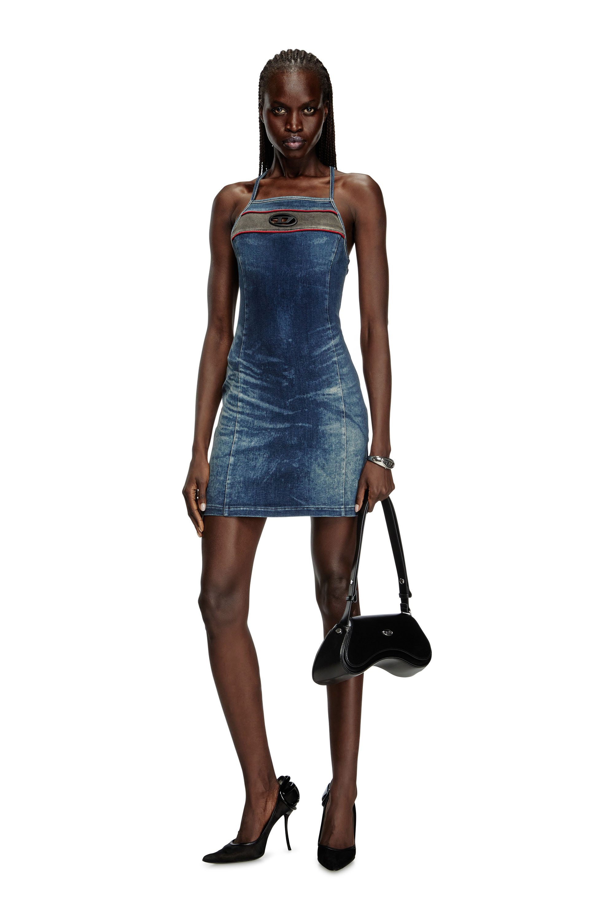 Diesel - DE-PILU-DRESS-S, Woman's Short dress in stretch bicolour denim in Dark Blue - 3