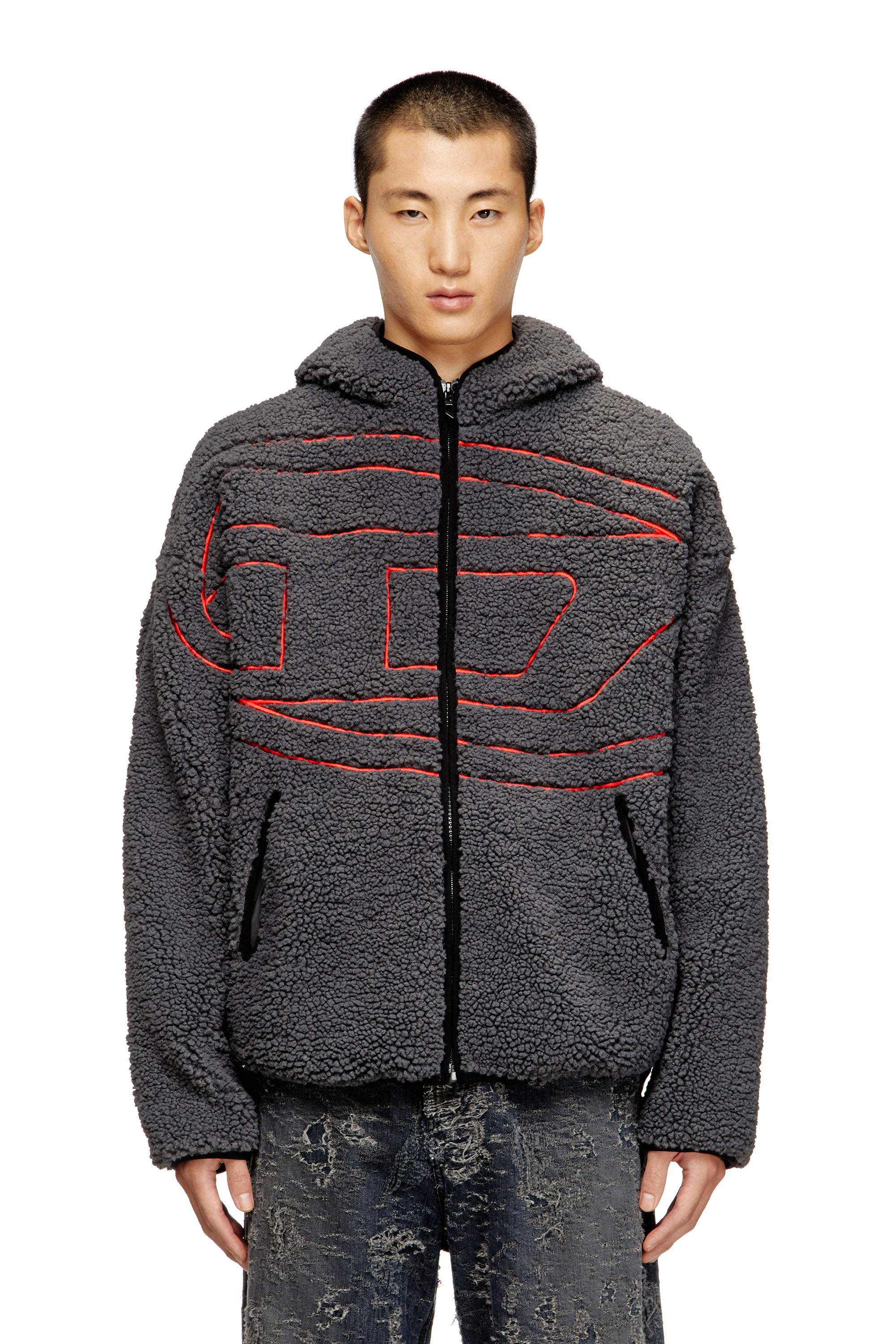 Diesel - S-ZAT, Man's Teddy hoodie sweatshirt in Dark grey - 3