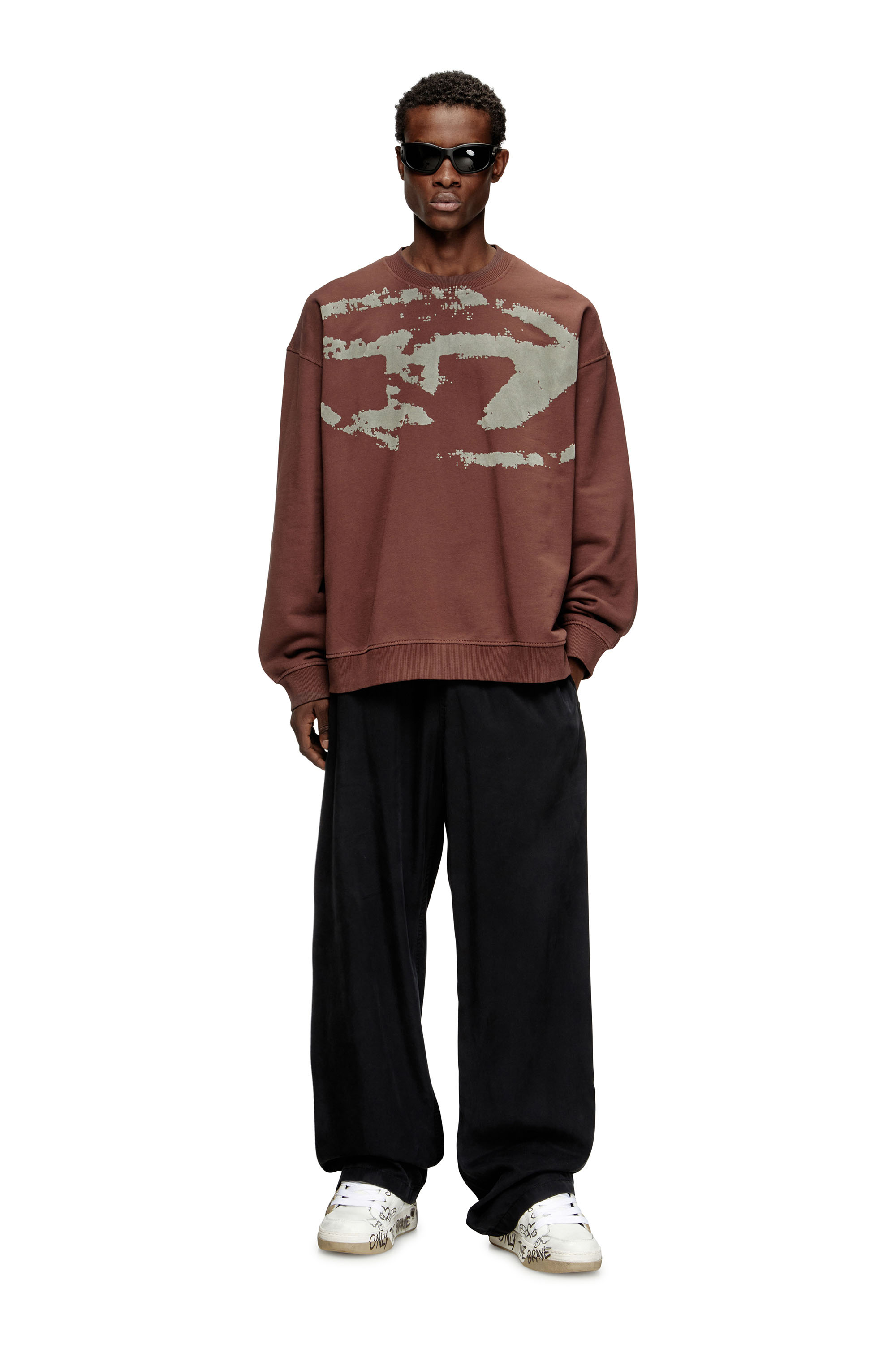 Diesel - S-BOXT-N5, Man's Cotton sweatshirt with flocked Oval D in Brown - 2