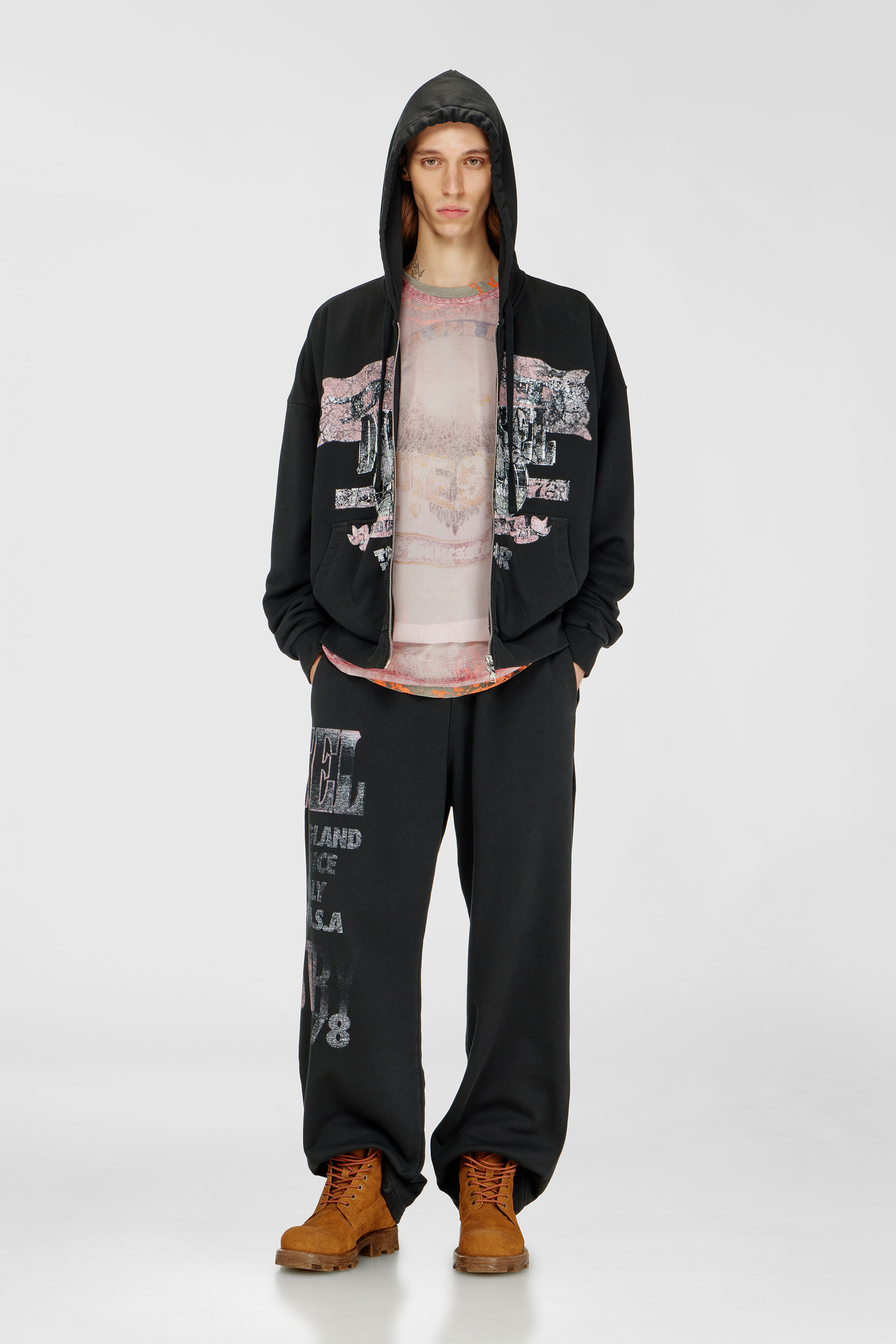 Diesel - S-WILL-ZIP, Man's Zip-up hoodie with concert graphics in Black - 1