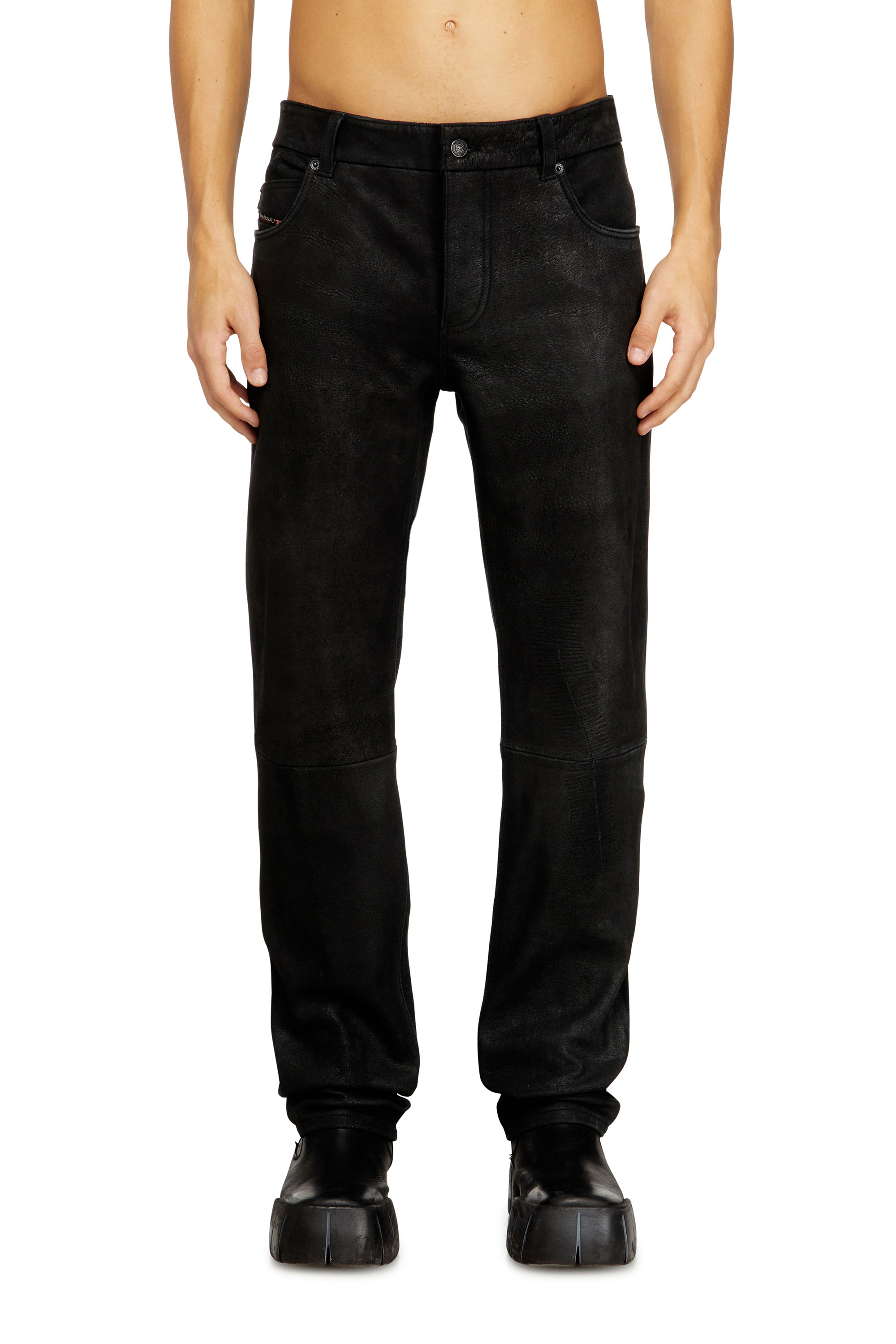 Diesel - P-VYLL-DMBI, Man's Jean-cut leather pants in Black - 1