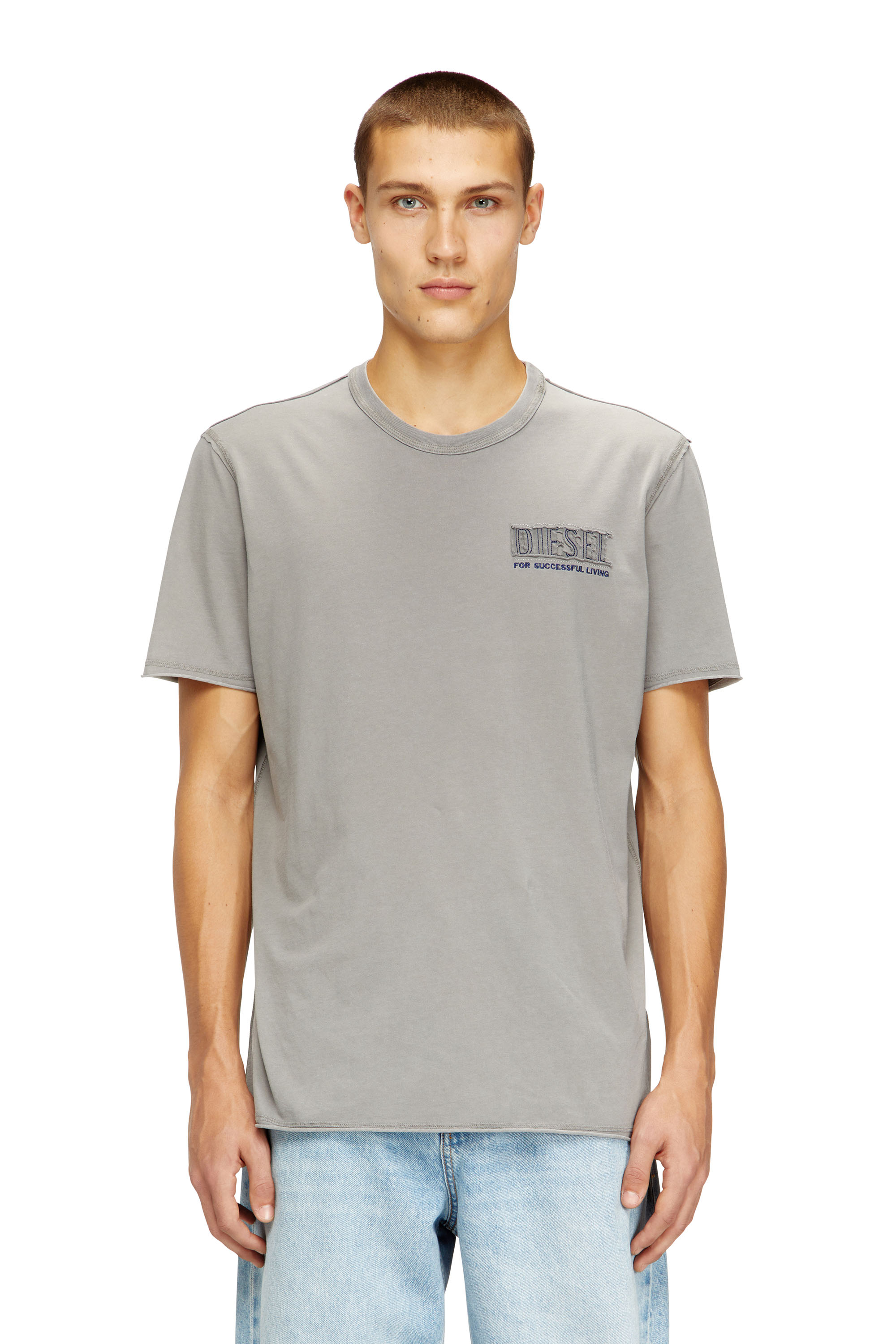 Diesel - T-RAWJUST-V1, Man's Acid-wash T-shirt with raw edges in Light Grey - 1