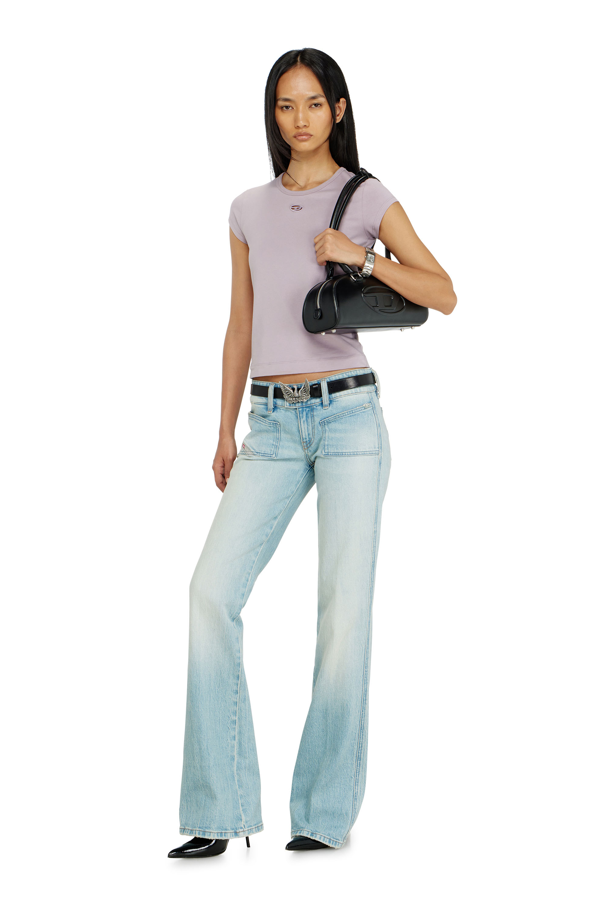 Diesel - T-ANGIE-OD, Woman's T-shirt with cut-out embroidered logo in null - 1