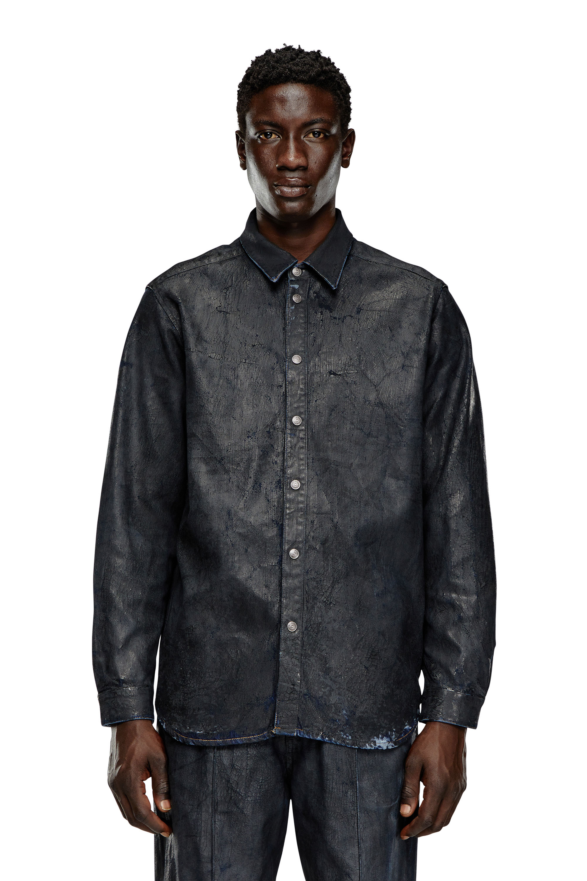 Diesel - D-SIMPLY-FSE, Man's Denim shirt with craquel&eacute; coating in Black - 3
