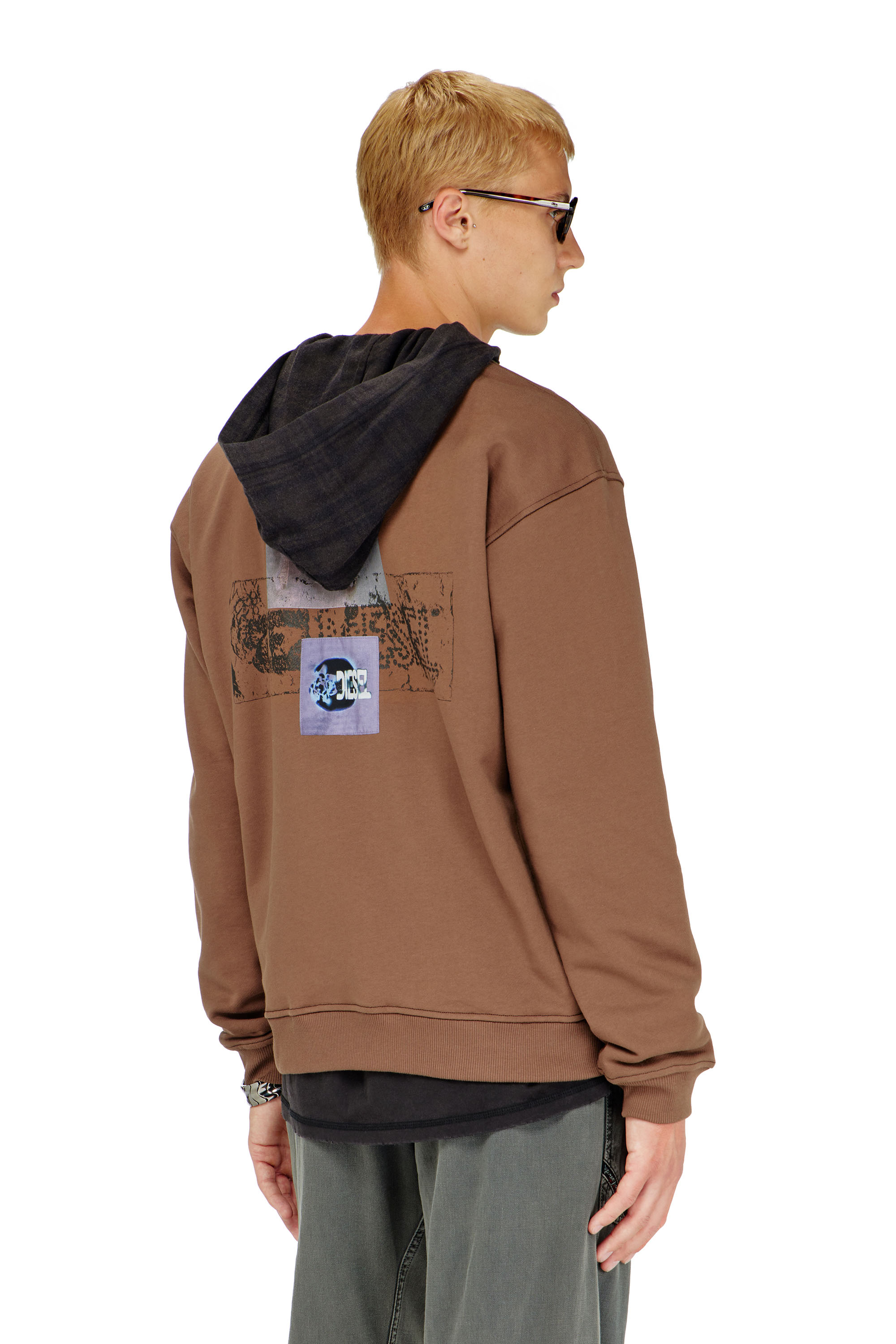 Diesel - S-NORM-AA6, Man's Sweatshirt with graphic prints and patches in Brown - 3