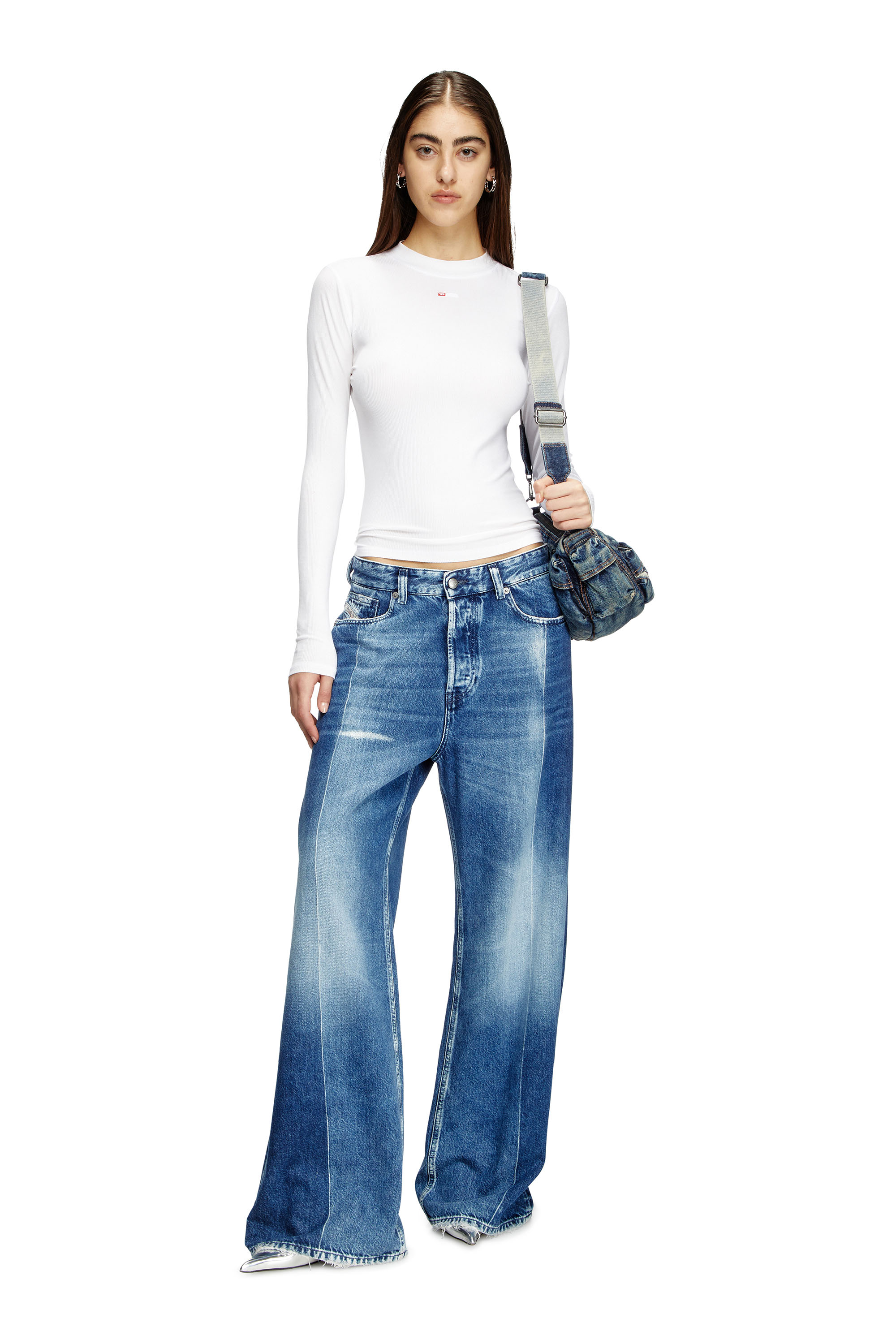 Diesel - T-MOKKY-LS-MICRODIV, Woman's Ribbed top with mock neck in White - 1