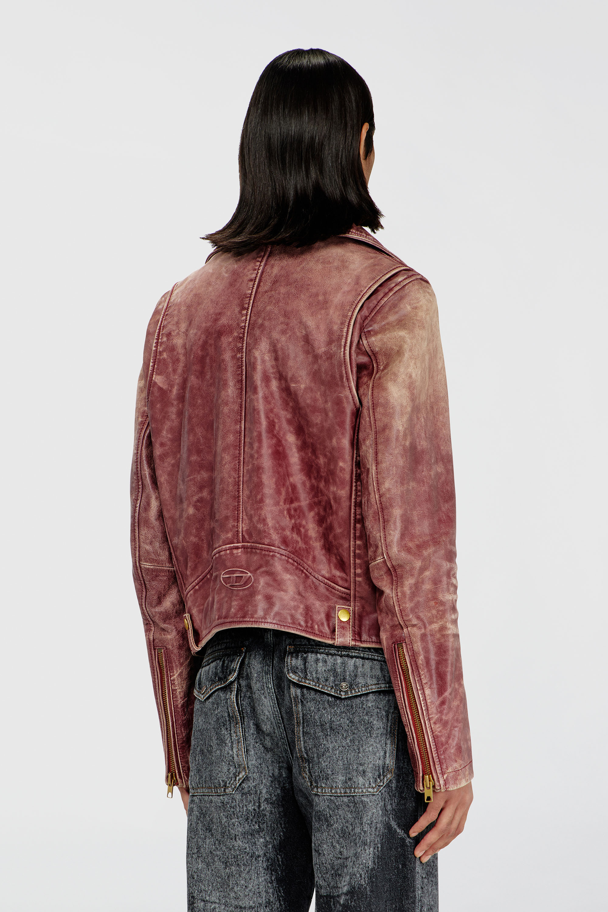 Diesel - L-EON-CJCM, Man's Biker jacket in treated leather in Brown - 4