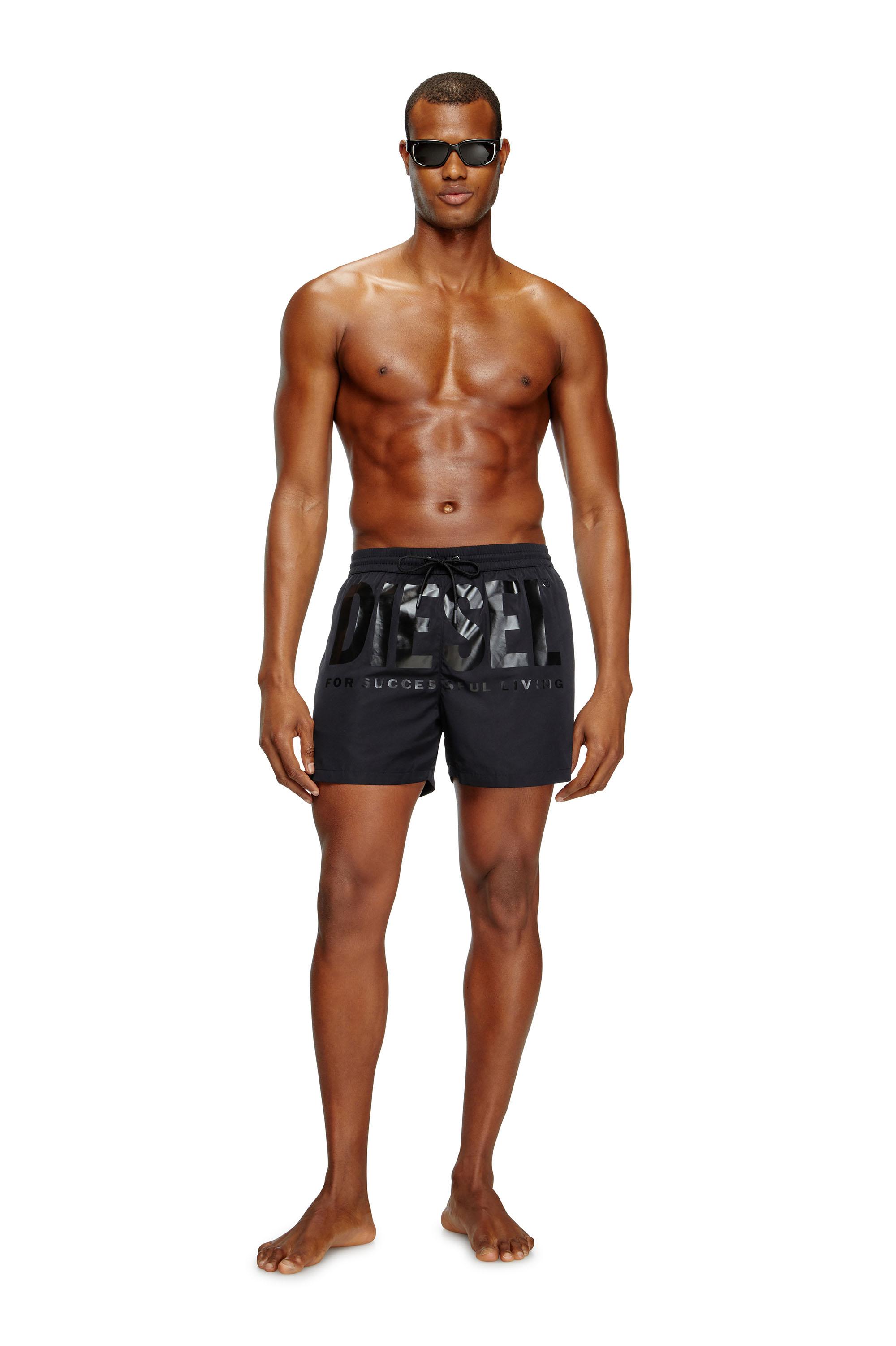 Diesel - KEN-37-D-CORE, Man's Mid-length swim shorts with maxi logo in Black - 2