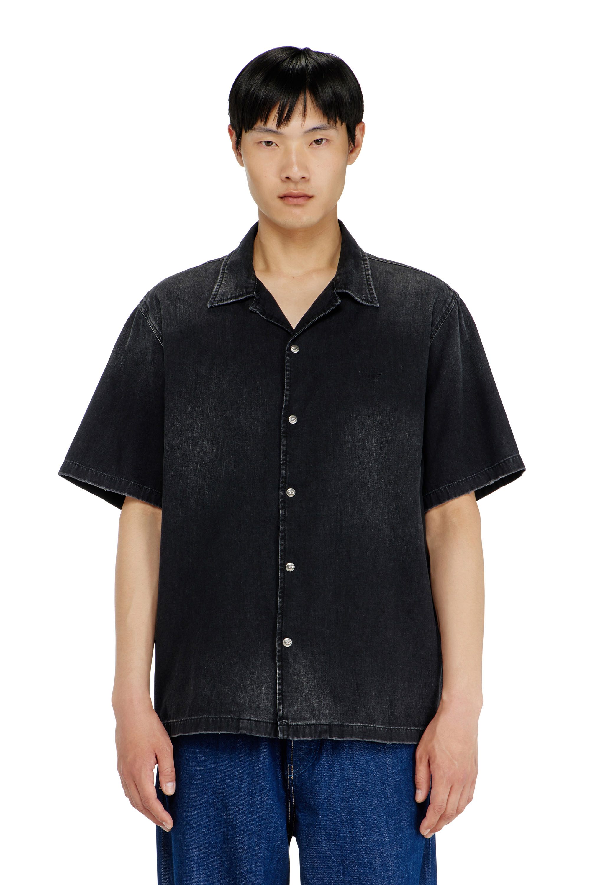 Diesel - D-NABIL-D, Man's Denim short-sleeve shirt in Black - 1