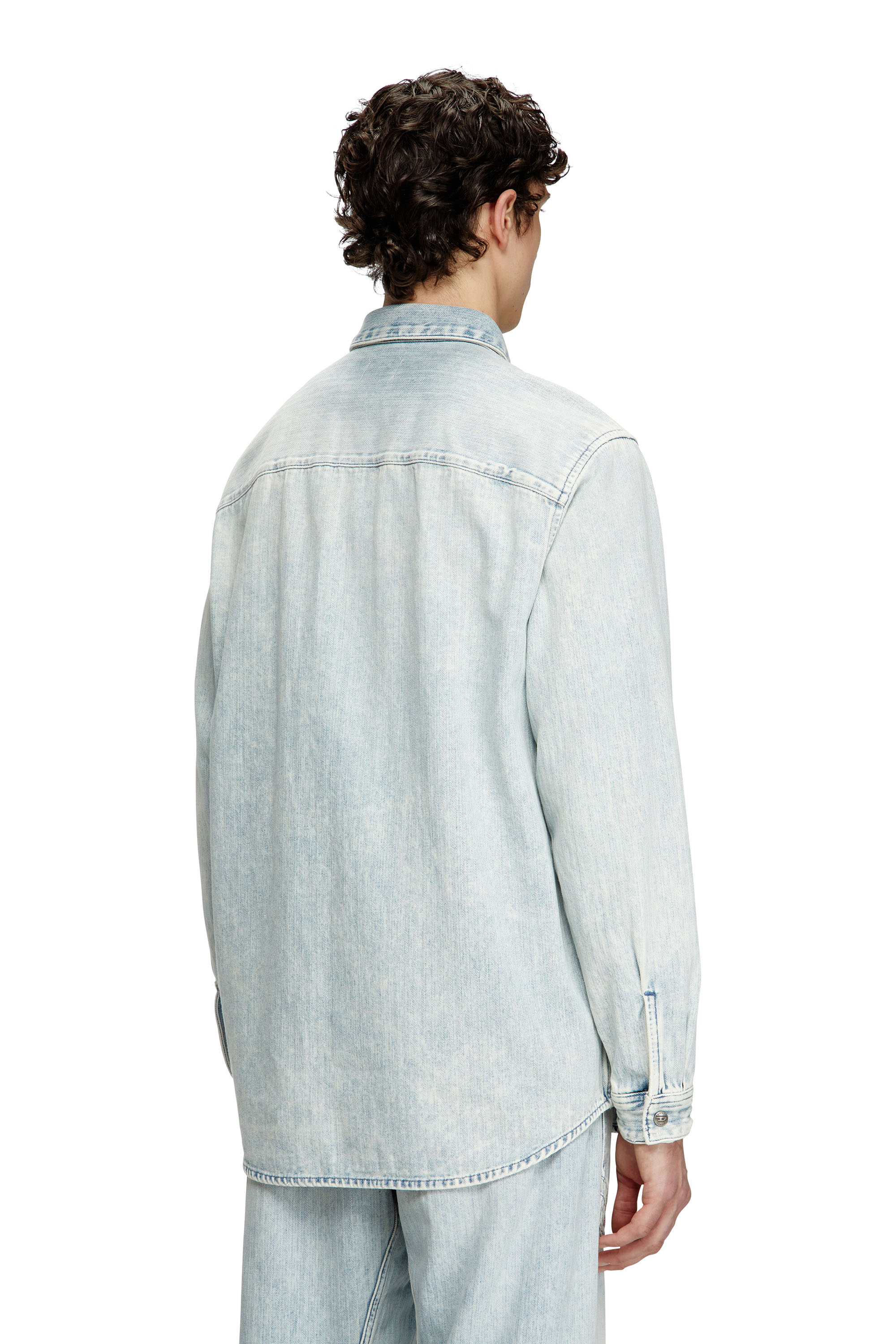 Diesel - D-SIMPLY, Man's Shirt in herringbone denim in Light Blue - 4