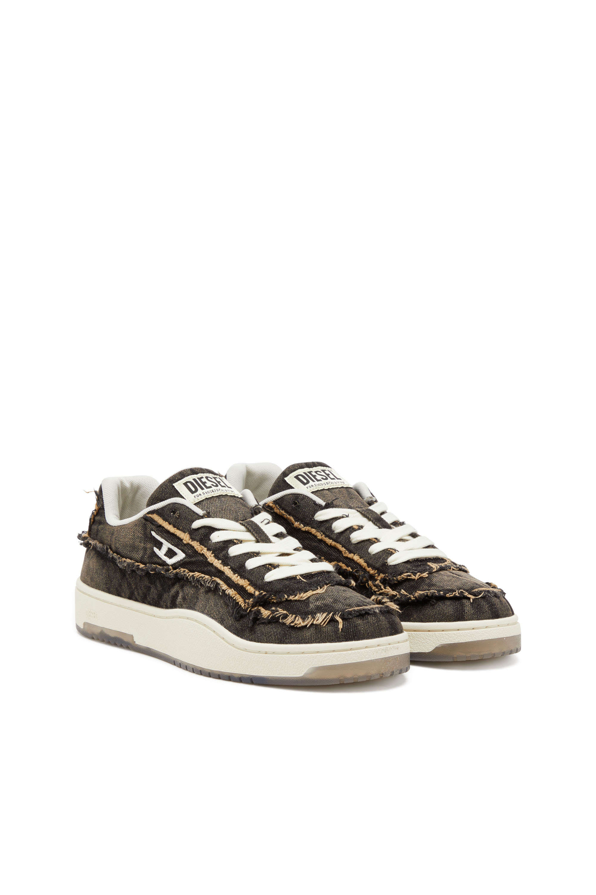 S-TRACKER-D LOW, Black Diesel - S-TRACKER-D LOW, Man's S-Tracker-D-Frayed denim sneakers with transparent sole in Black - 2