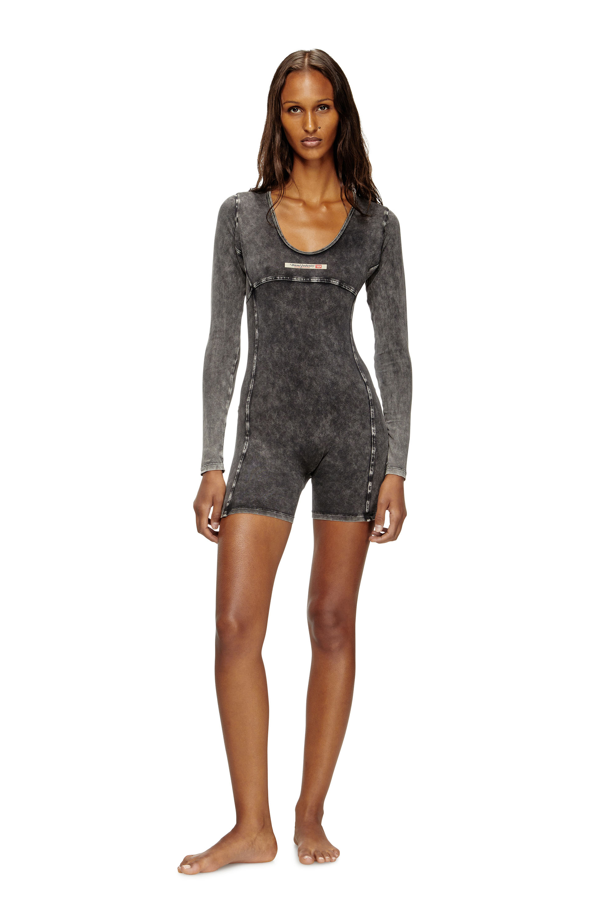 Diesel - KARIM-DNM, Woman's Playsuit in denim-effect jersey in Black - 3