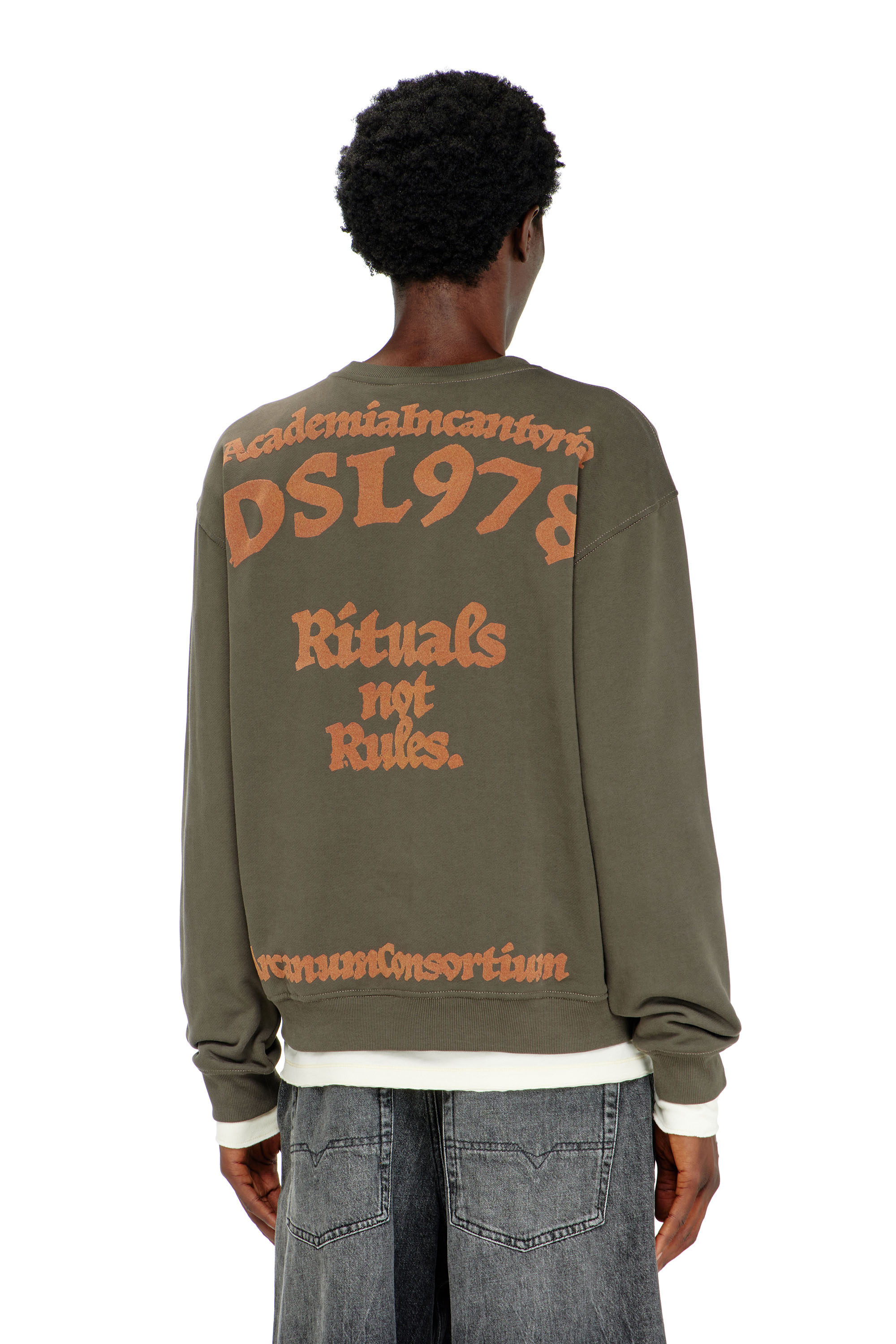 Diesel - S-NORM-AA4, Man's Sweatshirt with embroidery and flock print in Military Green - 4