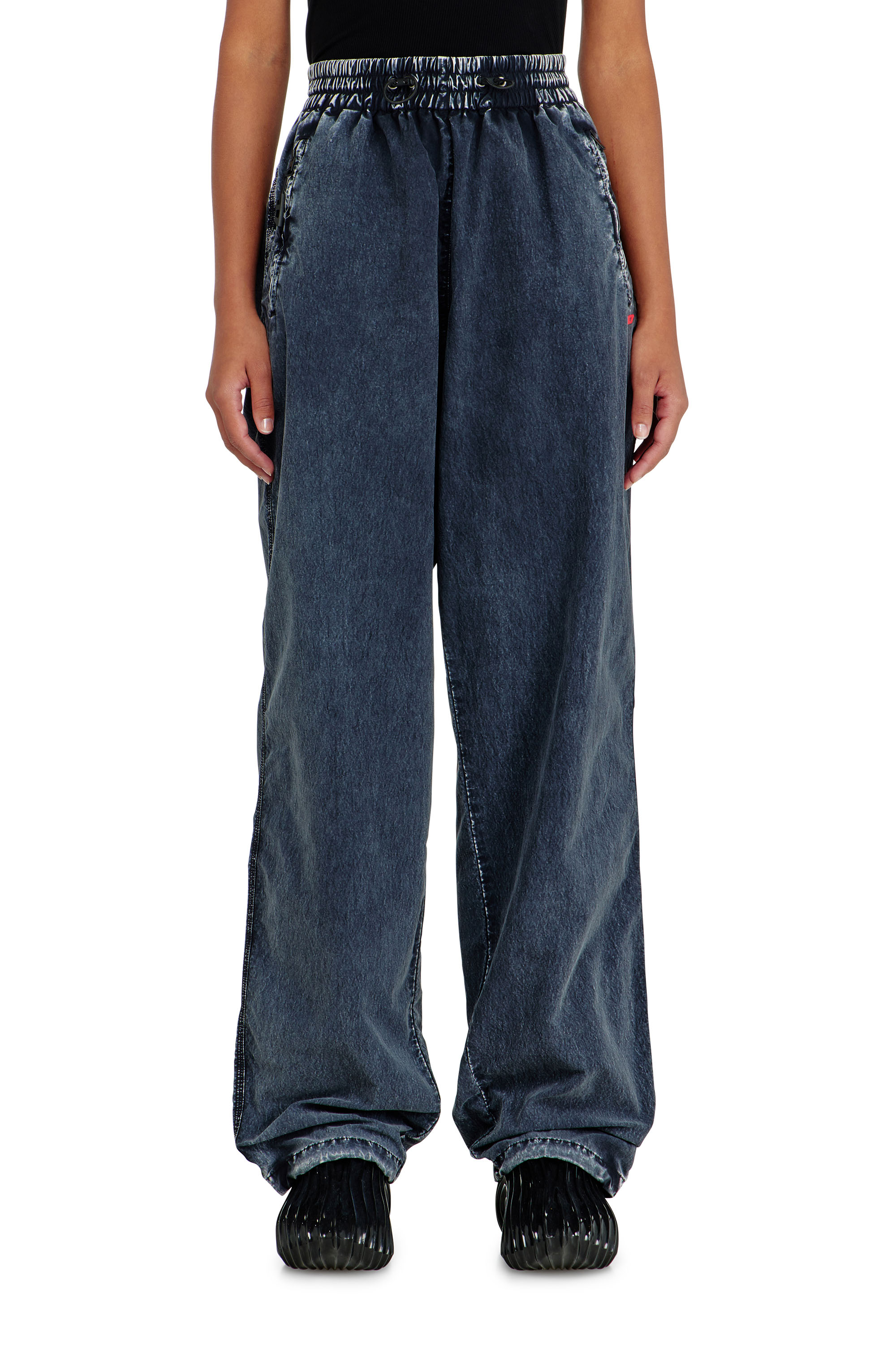 Diesel - P-APYRI, Woman's Acid-wash track pants in nylon Taslan in Dark Blue - 2