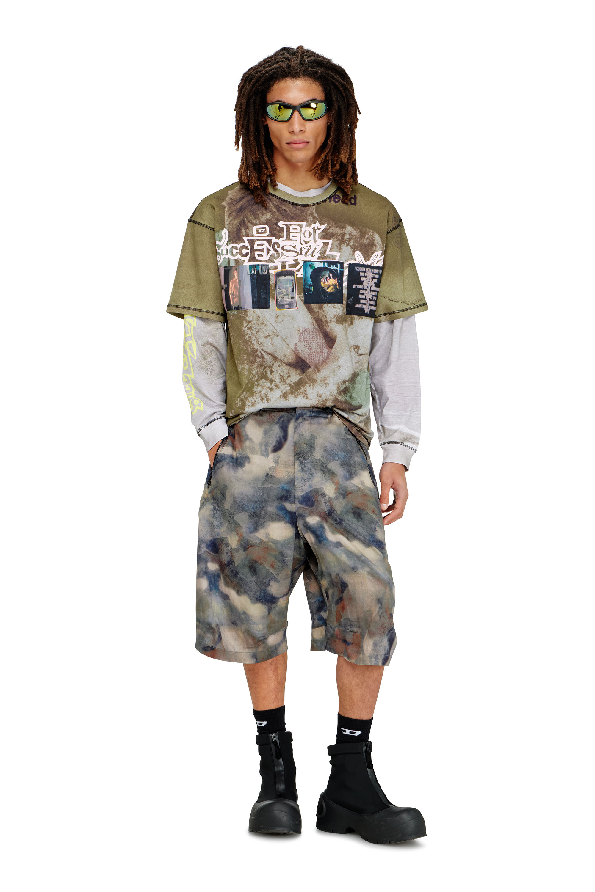Diesel - T-BOXT-V5, Man's Relaxed T-shirt with all-over prints and patches in Green - 2