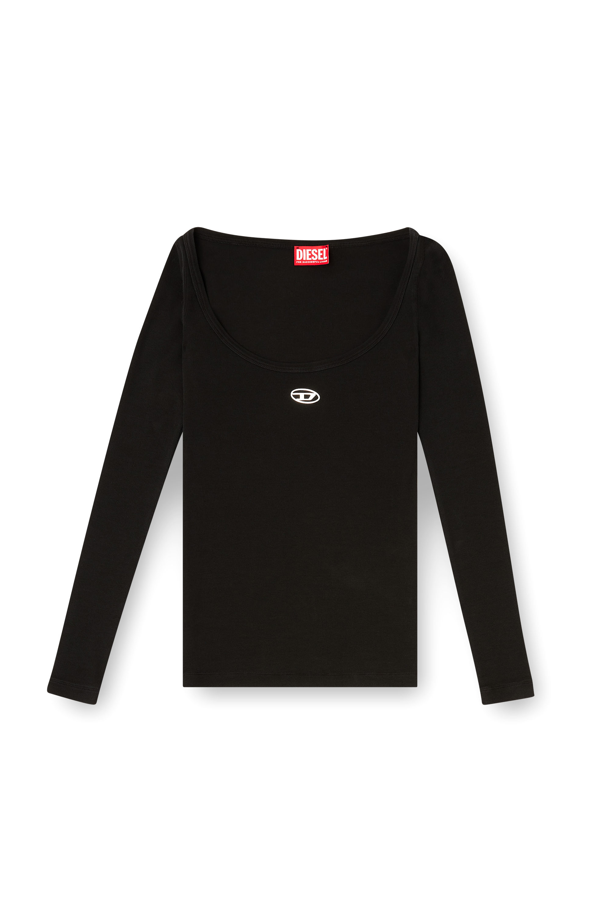 Diesel - T-BAL-OD, Woman's Long sleeve ribbed top with metallic Oval D in Black - 3