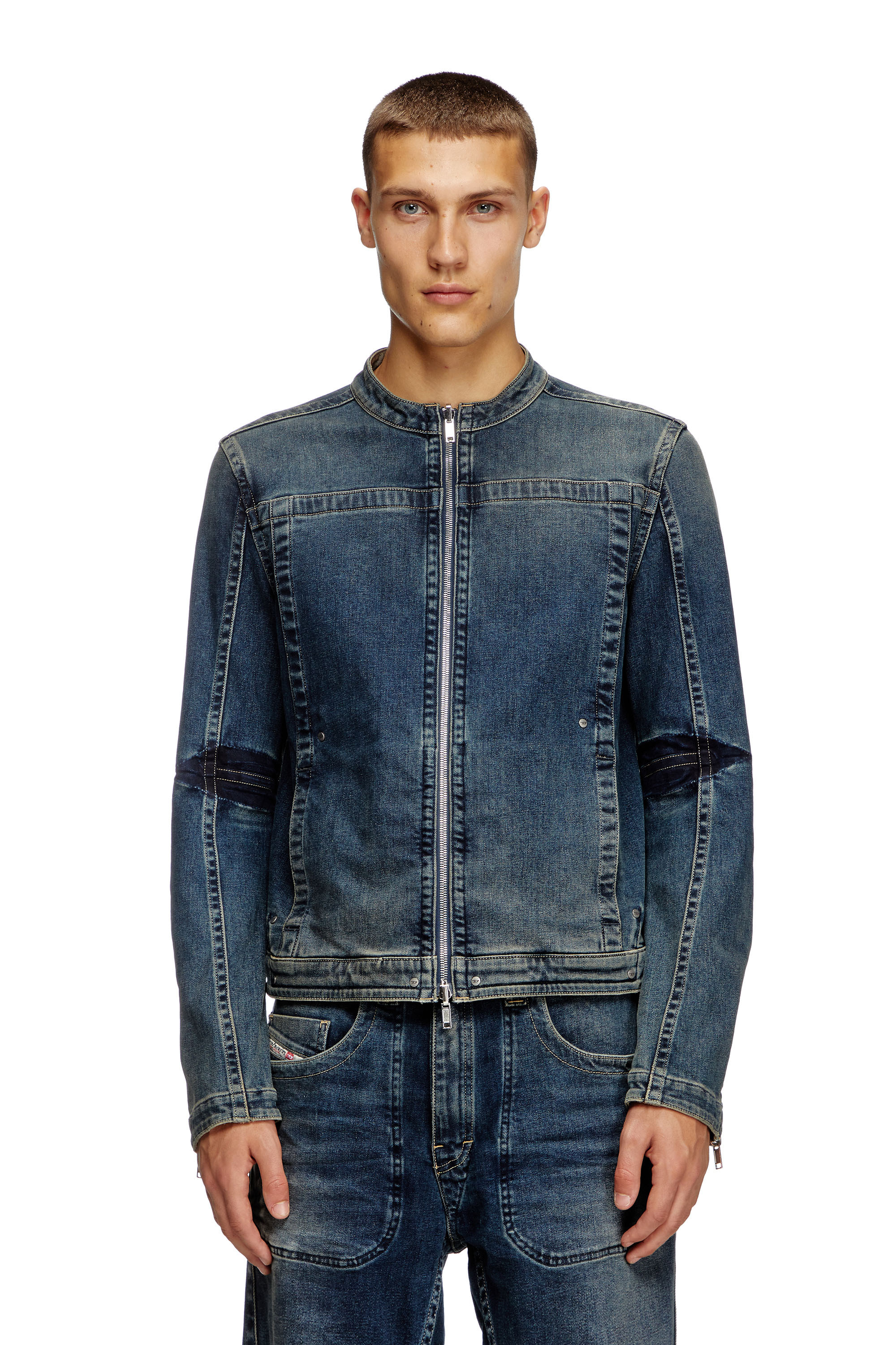 Diesel - D-GLORY-RE, Man's Moto jacket in Rehab denim in Dark Blue - 6