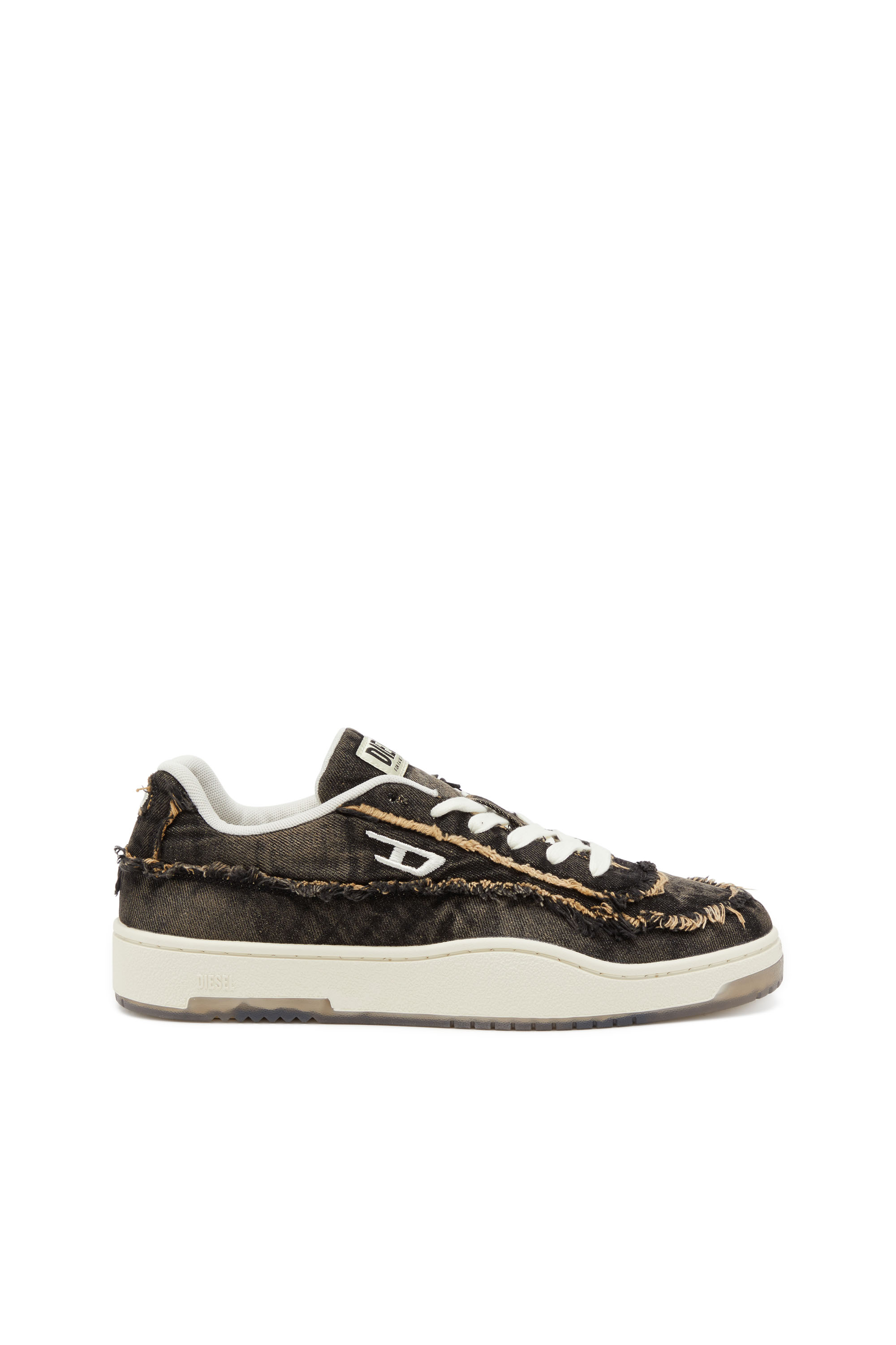 S-TRACKER-D LOW, Black Diesel - S-TRACKER-D LOW, Man's S-Tracker-D-Frayed denim sneakers with transparent sole in Black - 1