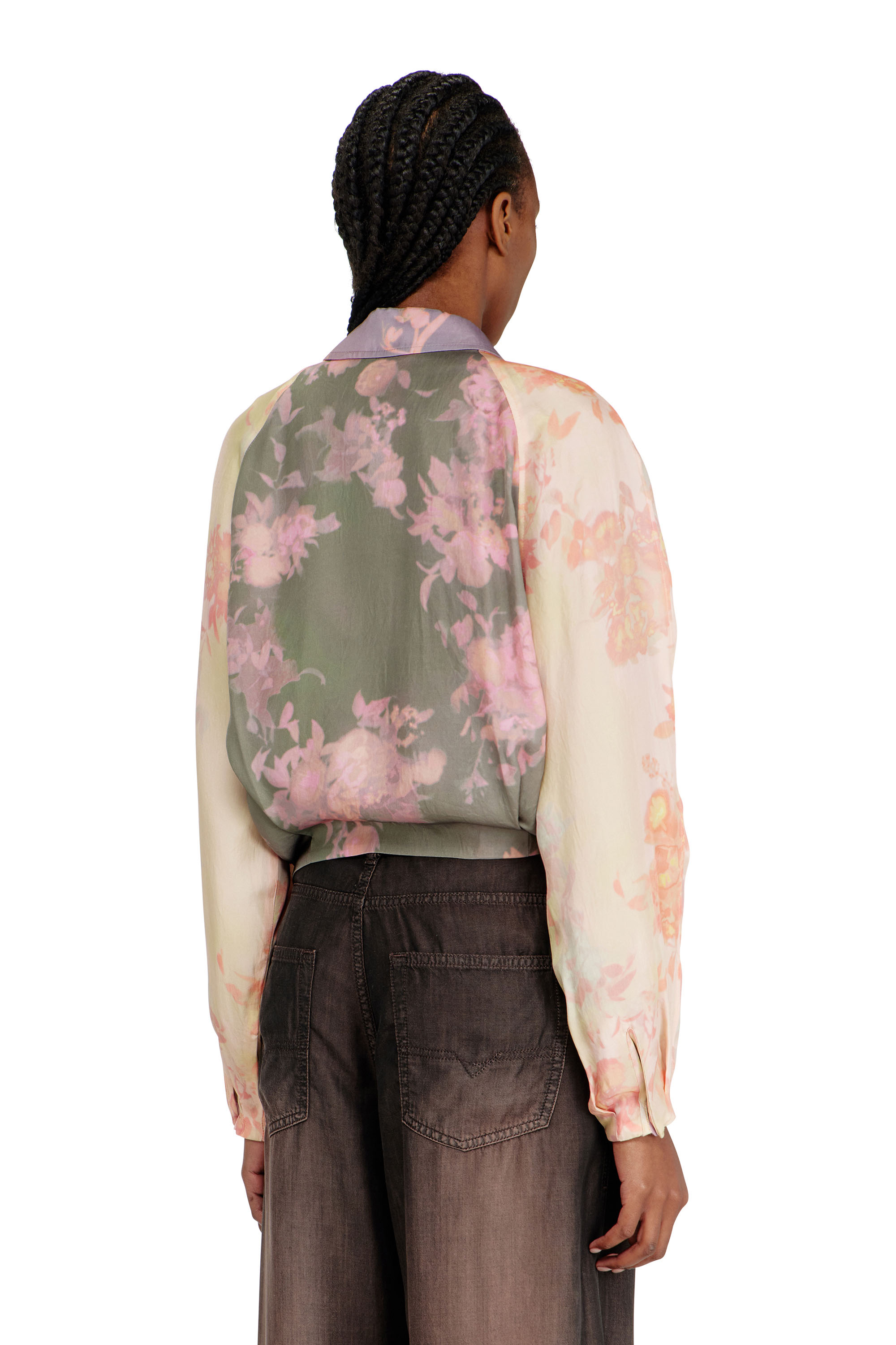 Diesel - G-ALENA, Woman's Floral bomber jacket in crinkled acetate in Green/Pink - 4