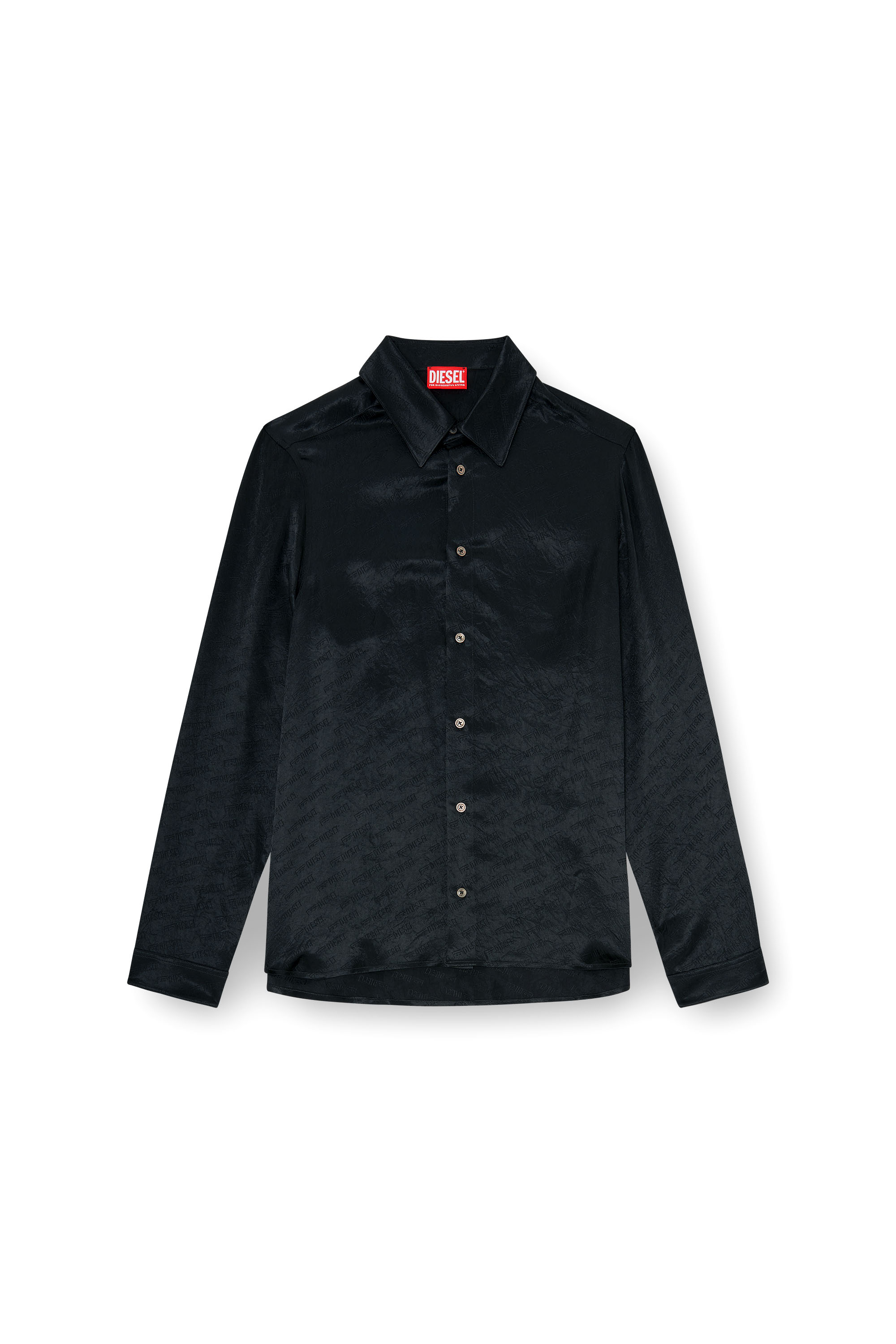 Diesel - S-KINNY-EFBZ, Man's Shirt in logo-jacquard crinkled satin in null - 3
