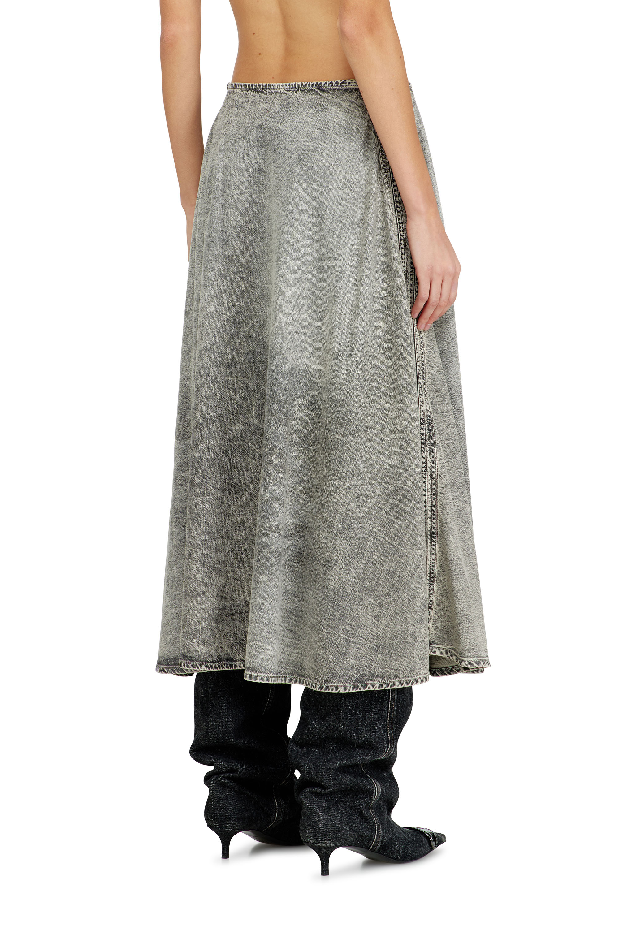 Diesel - DE-ANNIE-S2, Woman's Denim full skirt with athletic stripes in Grey - 4