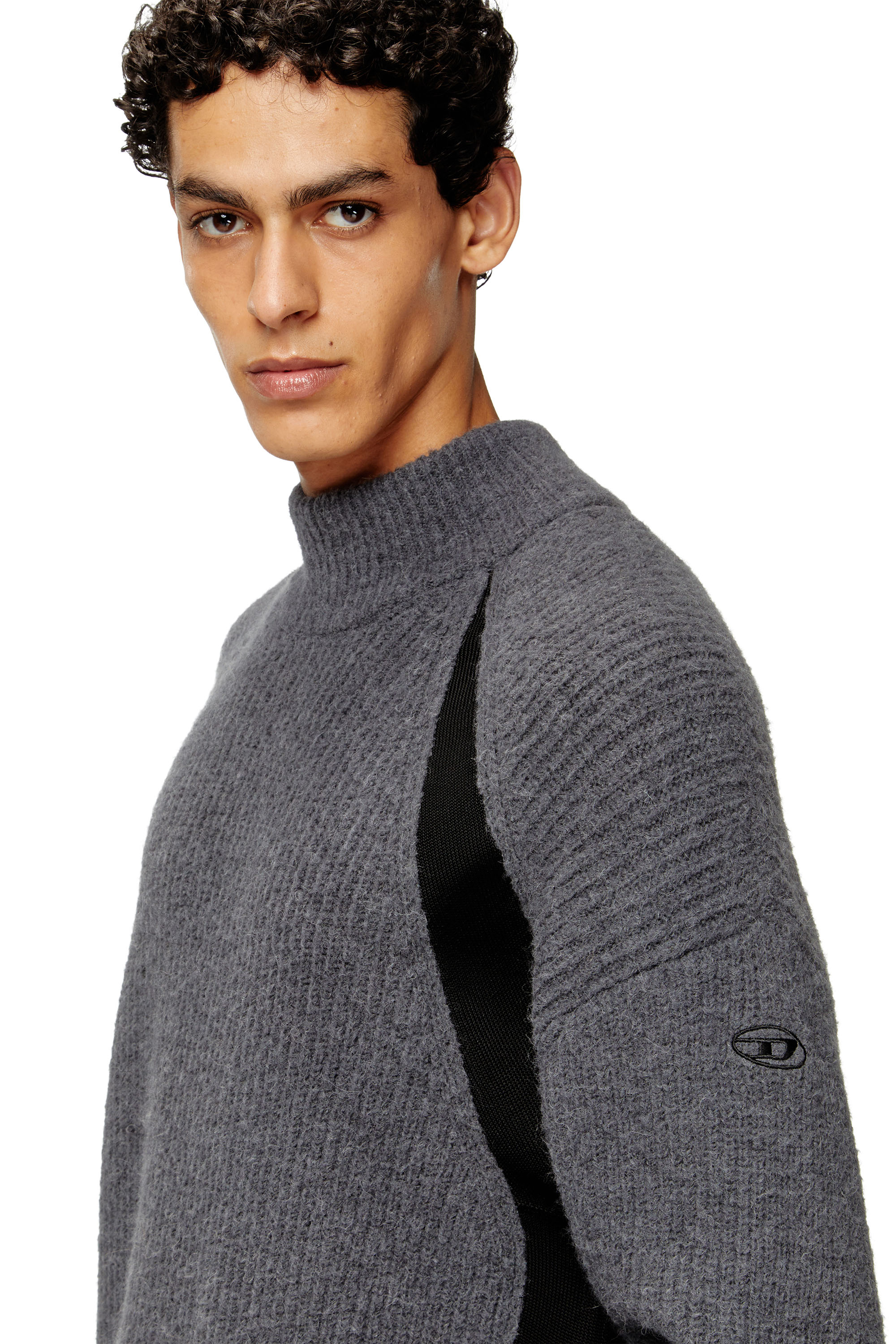 Diesel - K-LOLLO-TN, Man's Alpaca-blend jumper with contrast inserts in Grey - 5