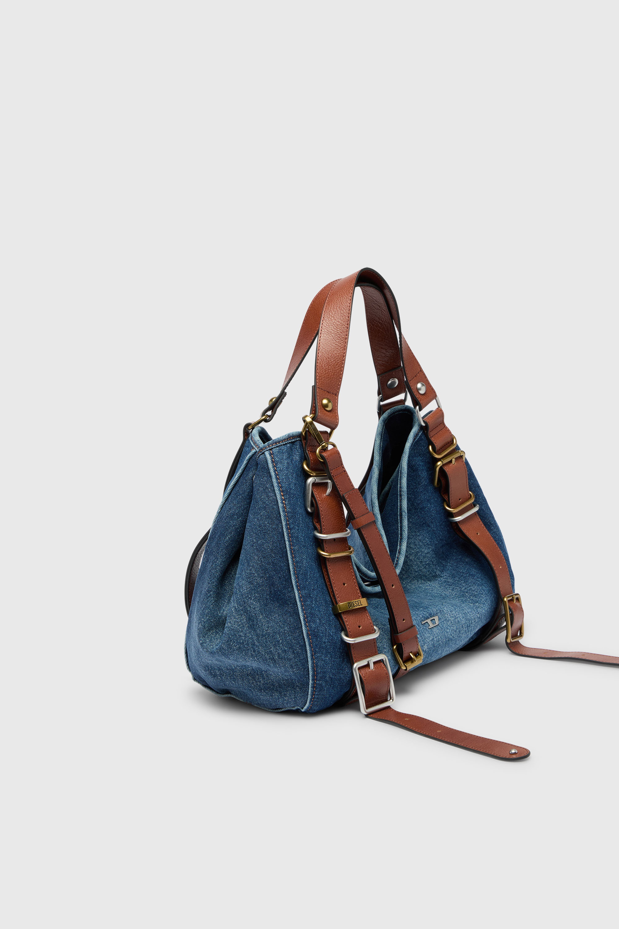 Diesel - D-ONE TOPHANDLE M, Woman's D-One-Medium top-handle bag in denim and leather in Blue - 4