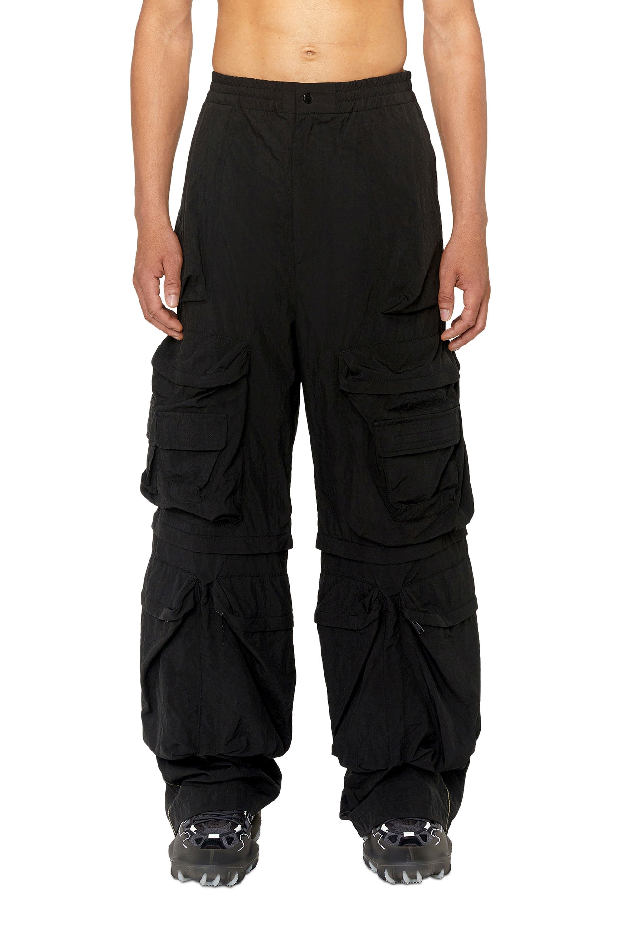 Diesel - P-STAIND, Man Cargo pants in wrinkled nylon canvas in Black - Image 1