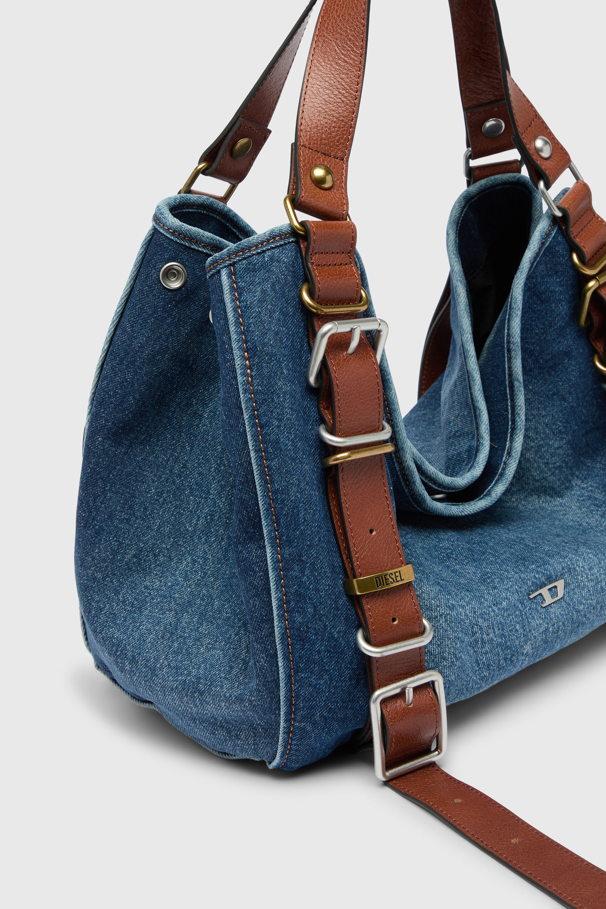 Diesel - D-ONE TOPHANDLE M, Woman's D-One-Medium top-handle bag in denim and leather in Blue - 5