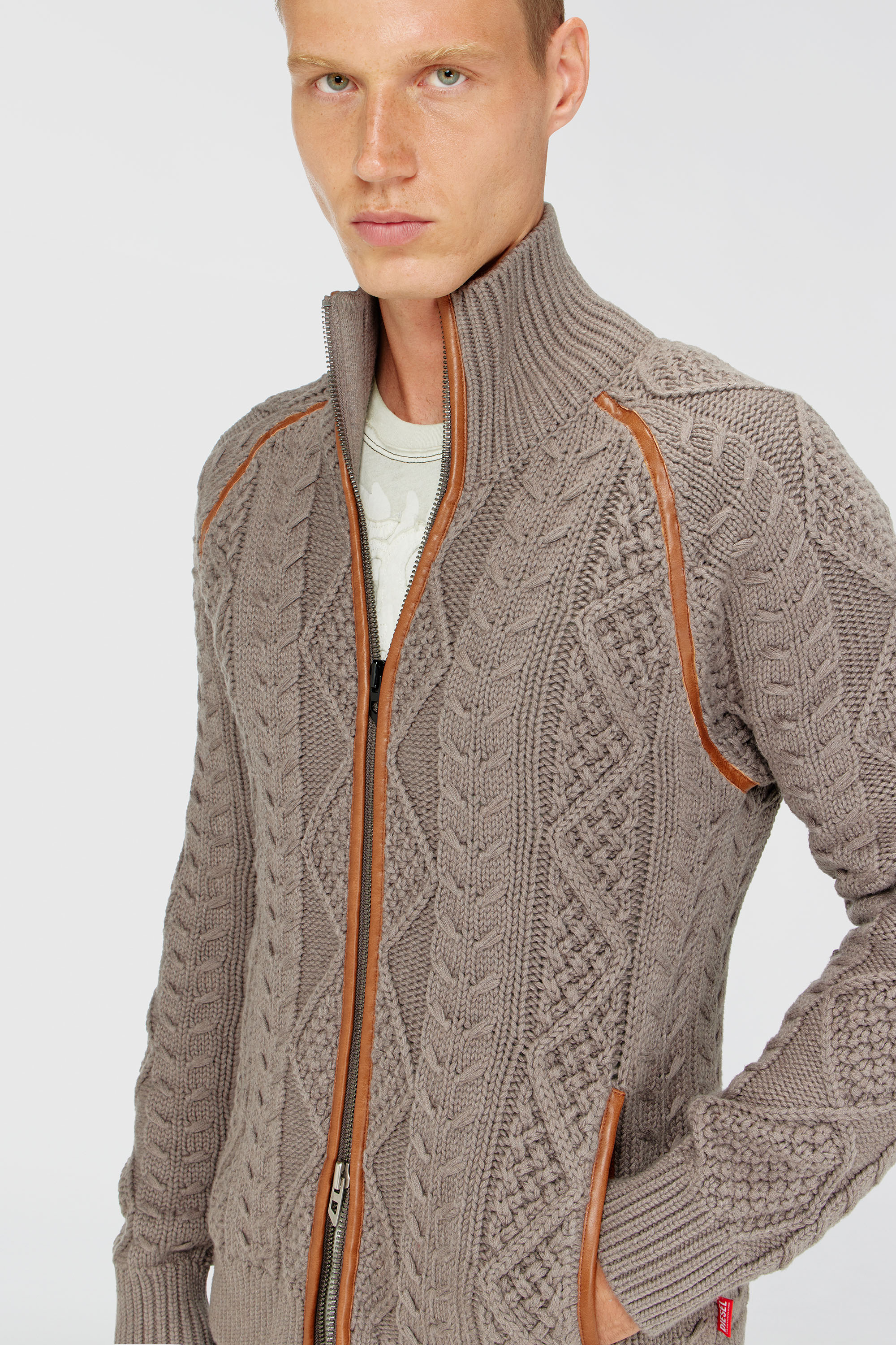 Diesel - K-INOKI, Man's Zip cardigan in cable knit in Grey - 5