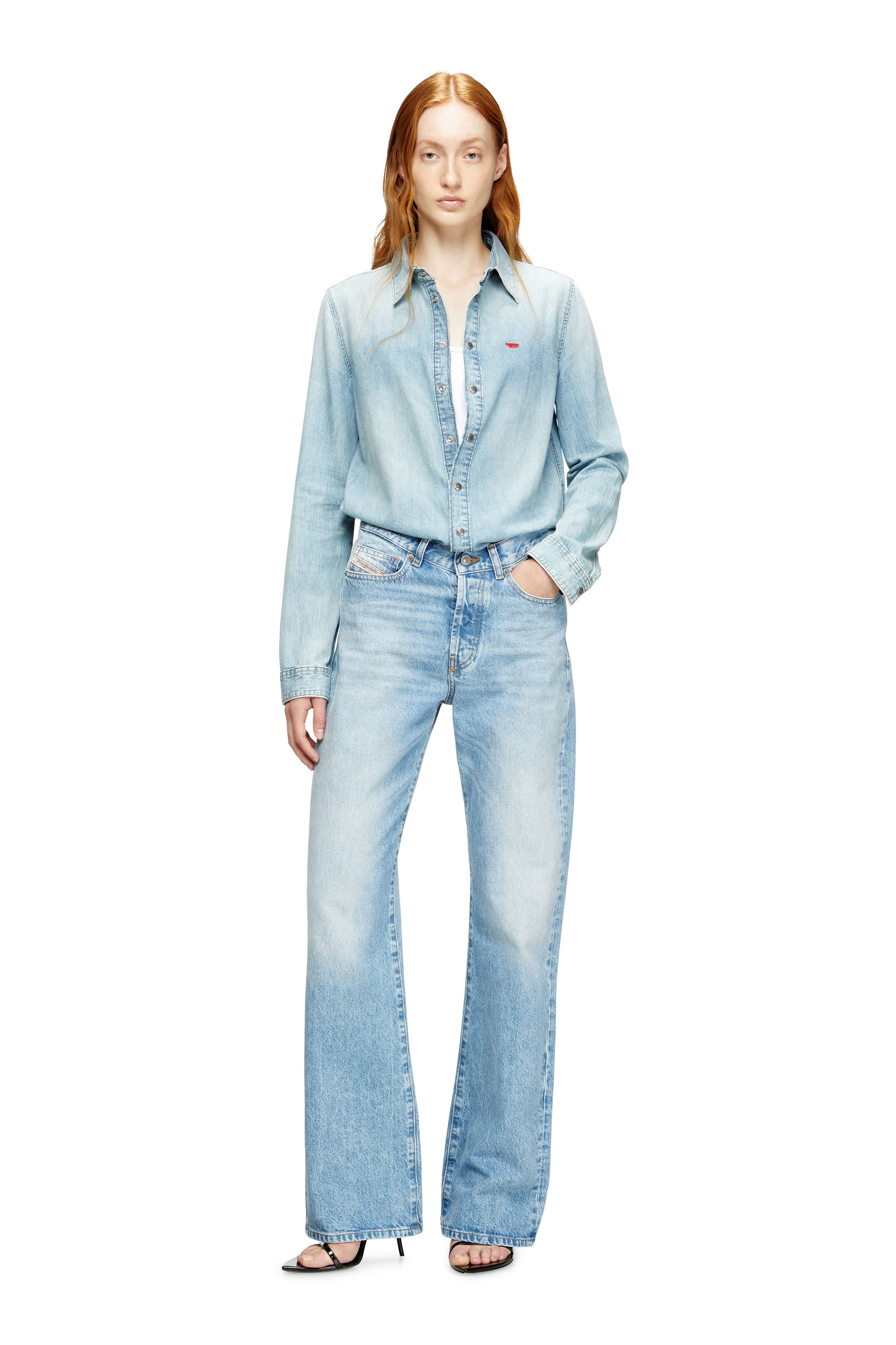 Diesel - DE-EAZY, Woman's Denim shirt with embroidered logo in Light Blue - 1