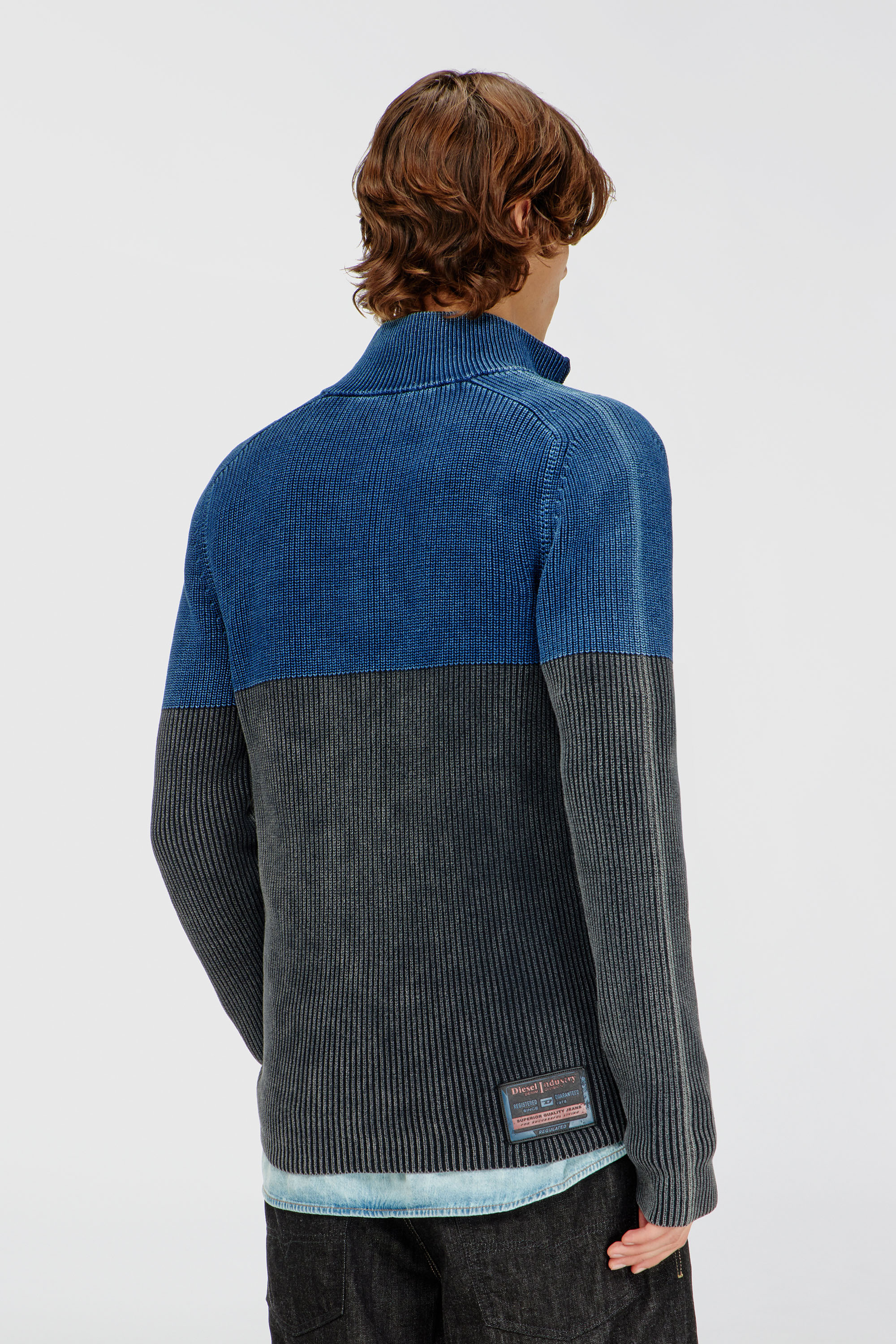 Diesel - K-HERMOS, Man's Zip-up cardigan with two-tone denim effect in Black/Blue - 3