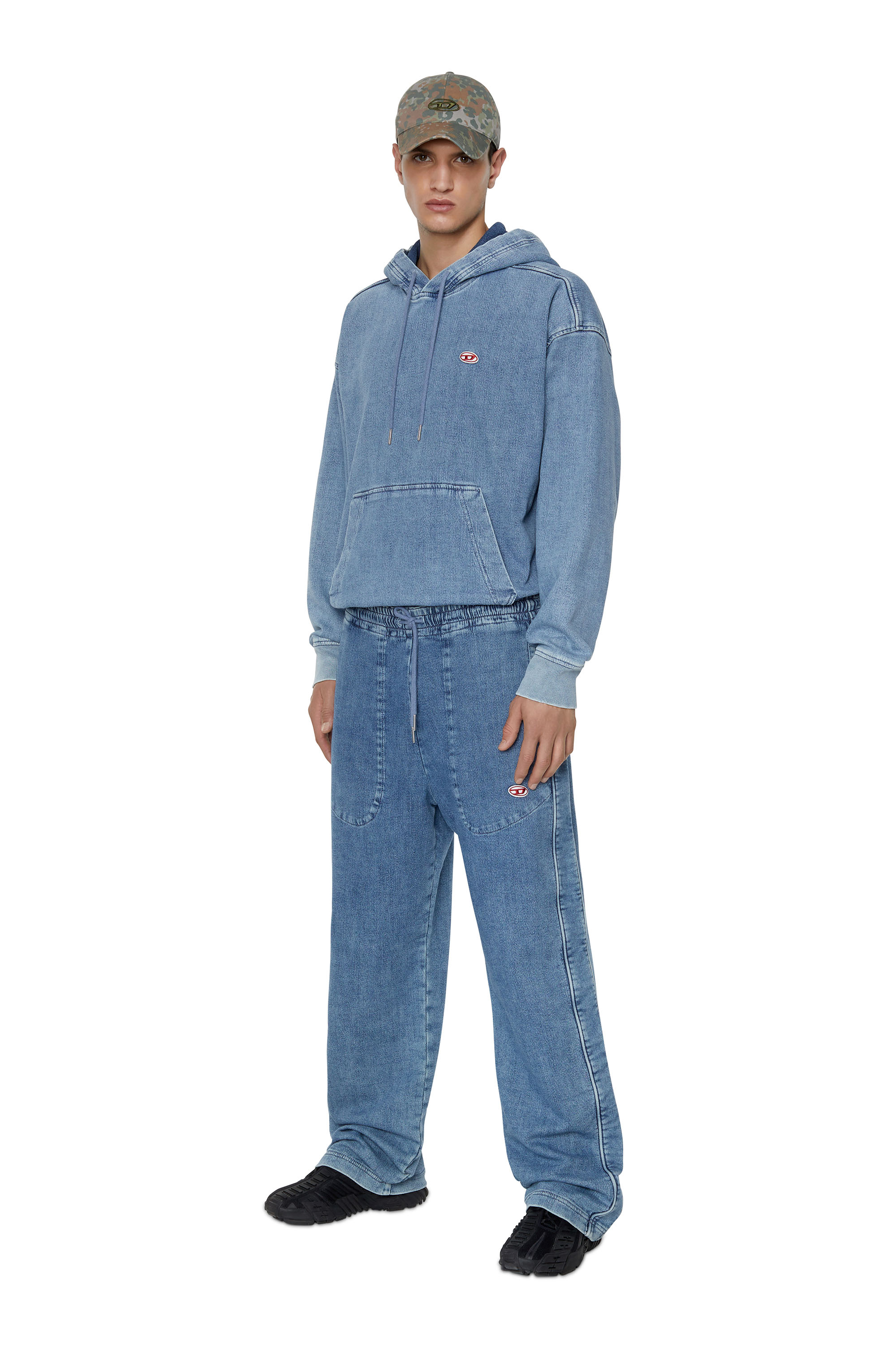 Diesel - D-UM-RIB TRACK DENIM HOODIE, Light Blue - Image 5