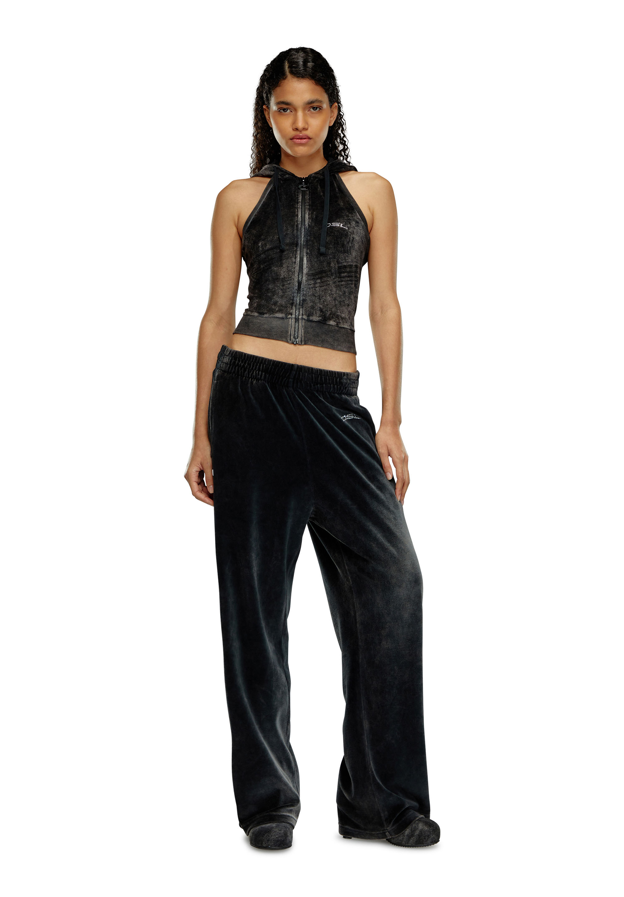 Diesel - T-CRITY-N1, Woman's Chenille hoodie with crystal logo in Black - 1