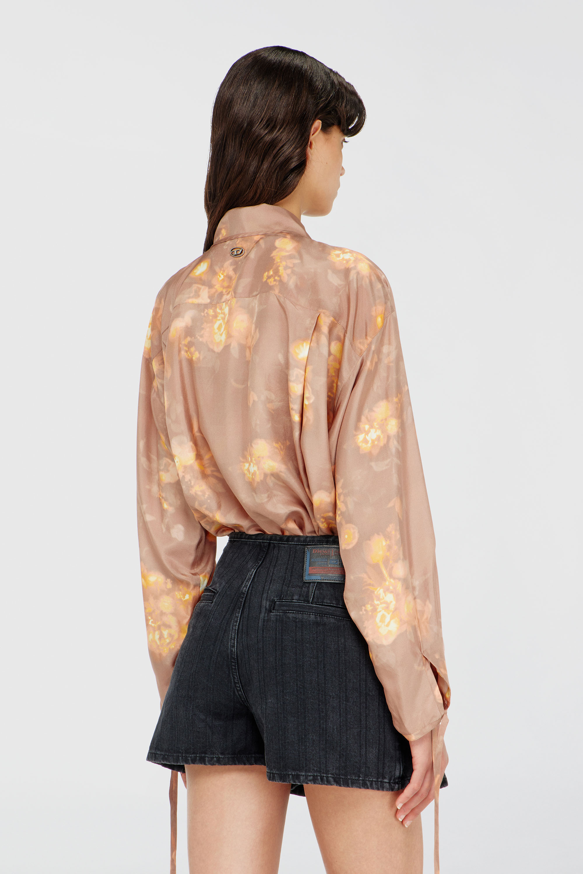 Diesel - C-ALLAS-T1, Woman's Shirt in floral-print habotai silk in Light Brown - 4