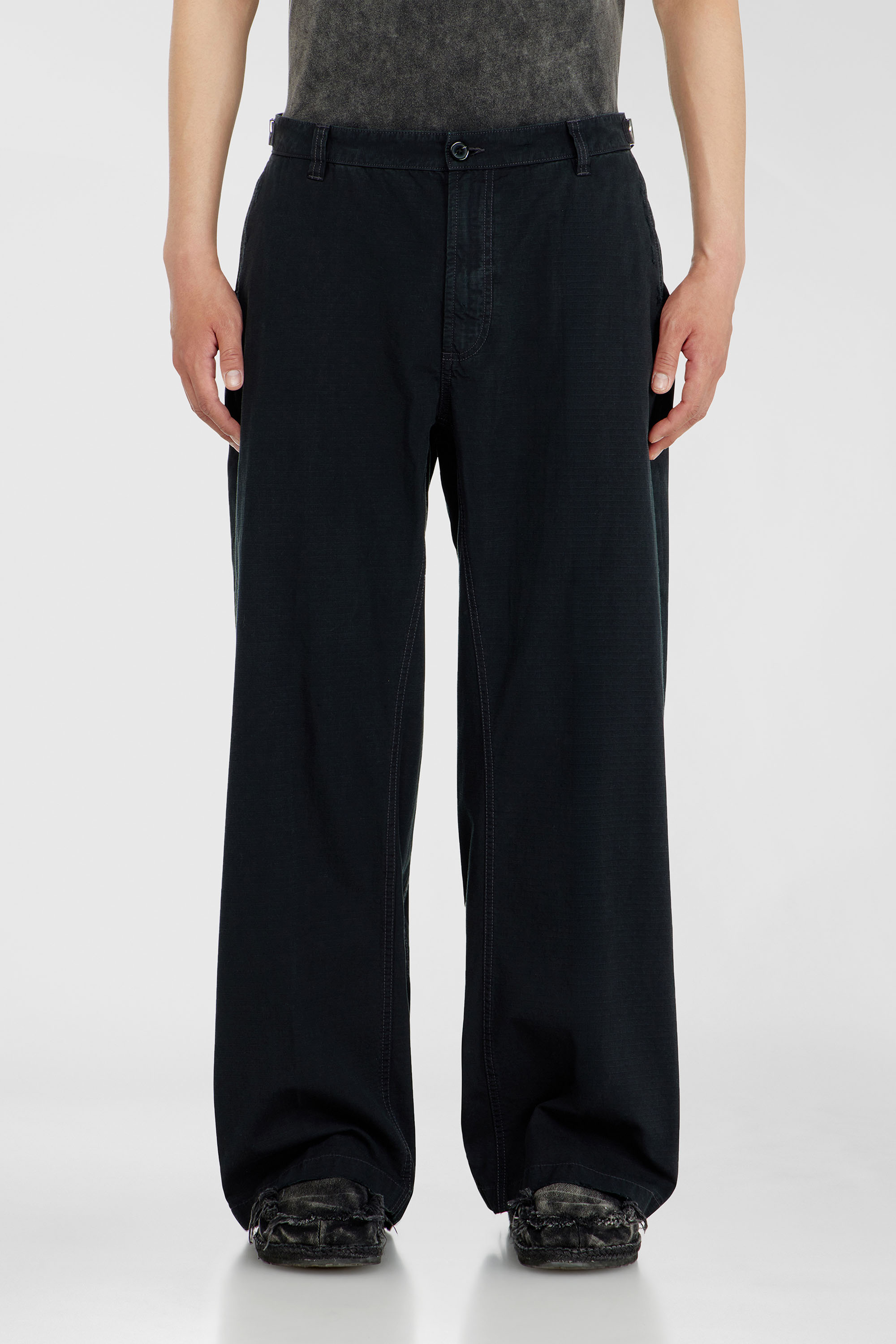 Diesel - P-BALL, Man's Cotton ripstop pants with side buckles in Black - 3