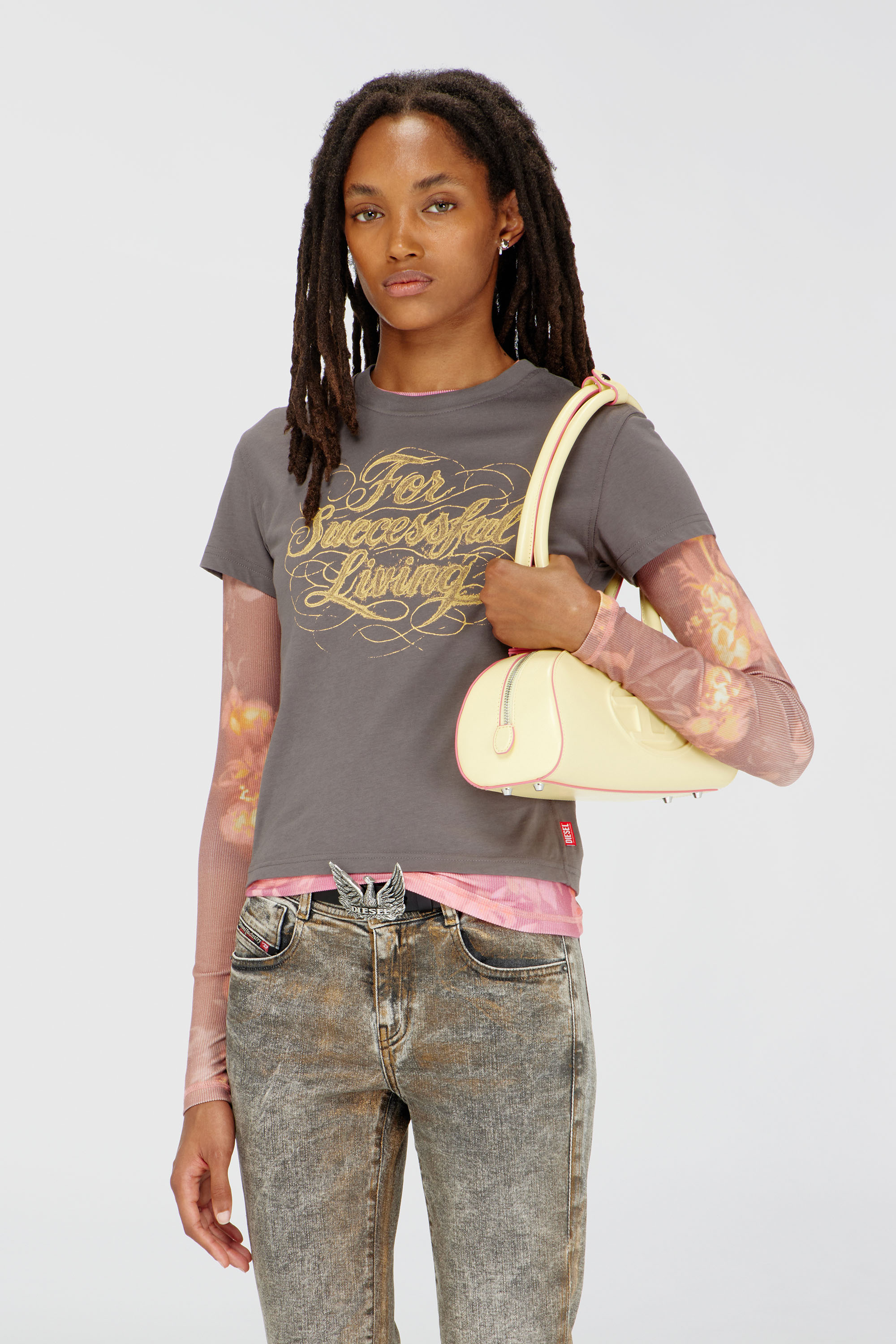 Diesel - T-ILA-AA4, Woman's T-shirt with logo print in Grey - 3