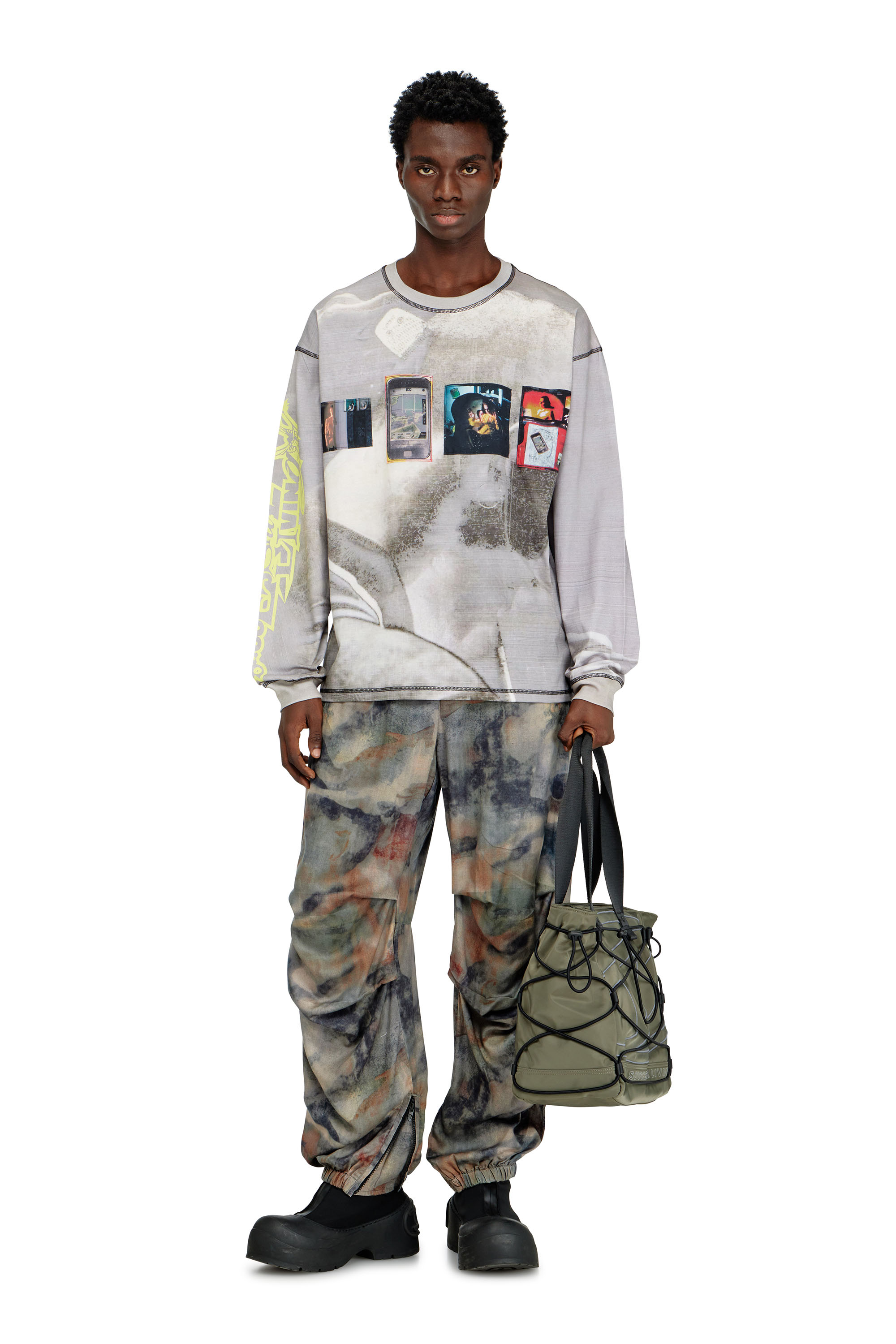 Diesel - T-BOXT-LS-V3, Man's Long-sleeve T-shirt with all-over print and patches in Grey - 2