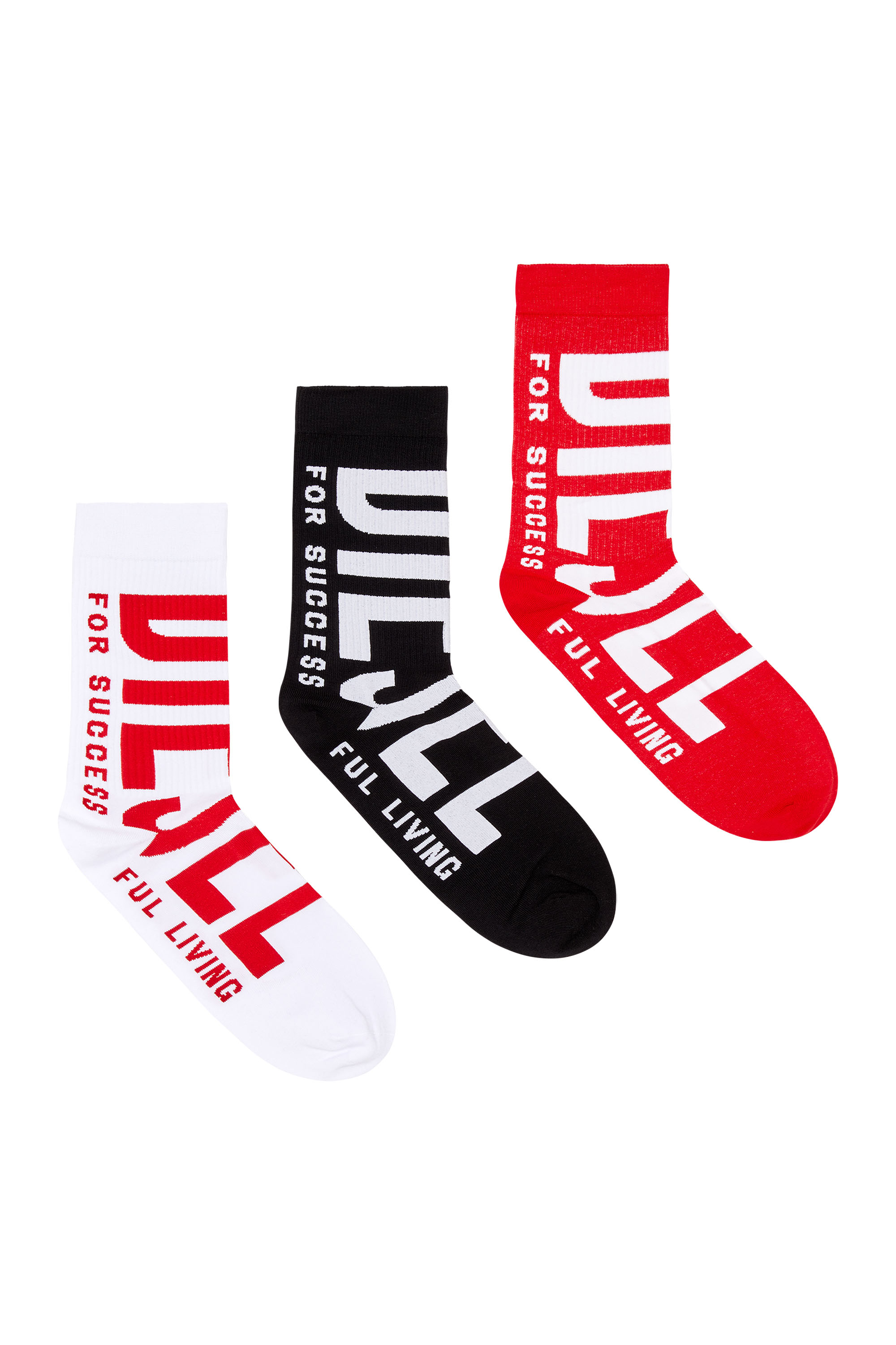 Diesel - SKM-RAY-THREEPACK, Man's Three-pack of socks with maxi Diesel logo in Red/Black - 1