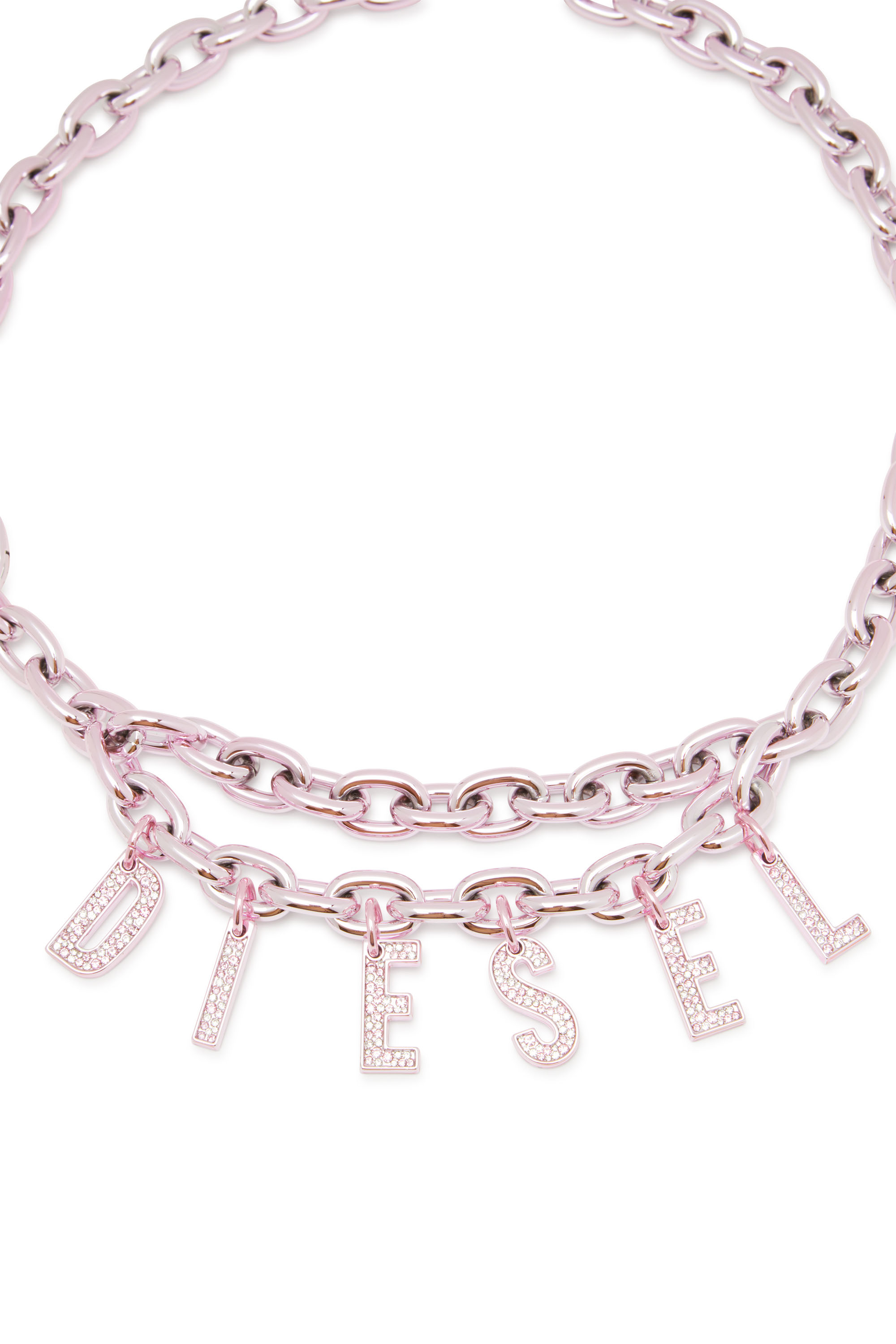 Diesel - B-CHARM CHAIN, Woman's Chain belt with crystal logo charm in Pink - 2