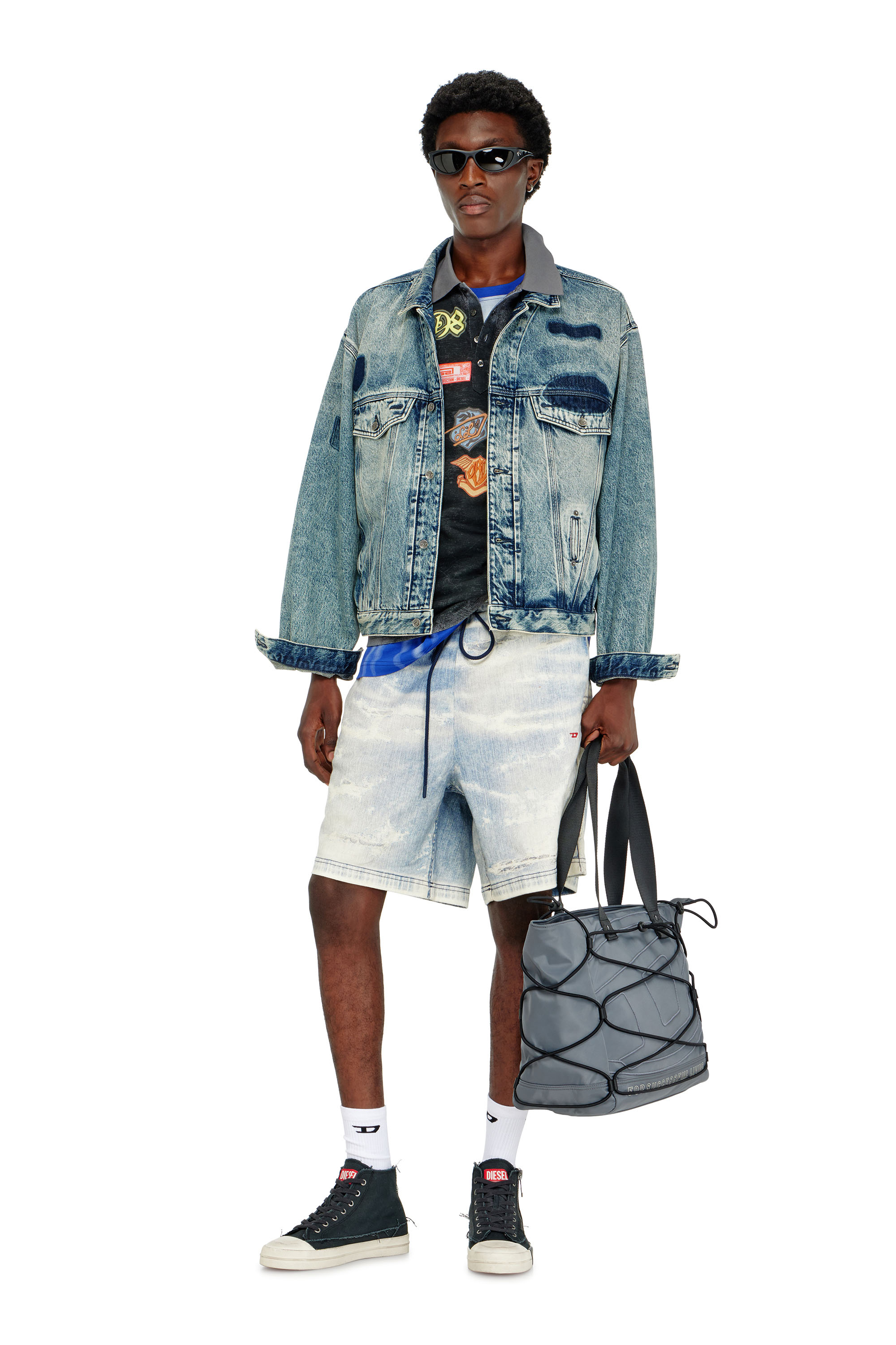 Diesel - D-DENVER-S2, Unisex's Trucker jacket with patch effects in Medium blue - 2