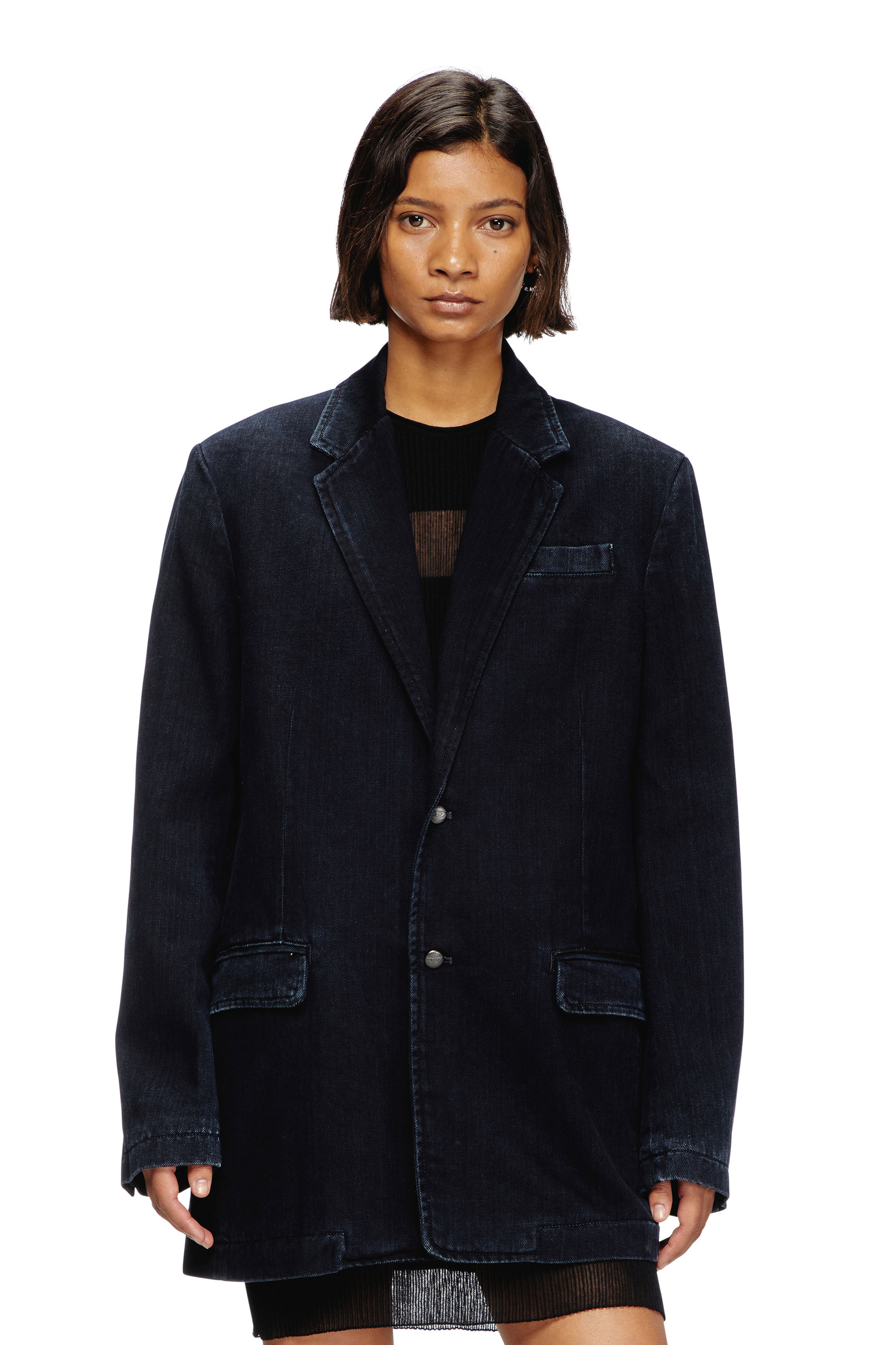 Diesel - D-REGER-D, Unisex's Blazer in streaky denim in Dark Blue - 5