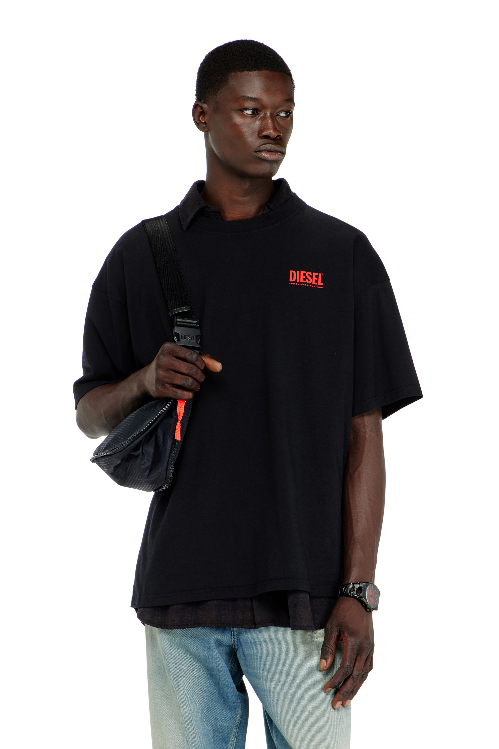 Diesel - T-BOXT-BISK, Man's Cotton T-shirt with Diesel Biscotto print in Black - 1