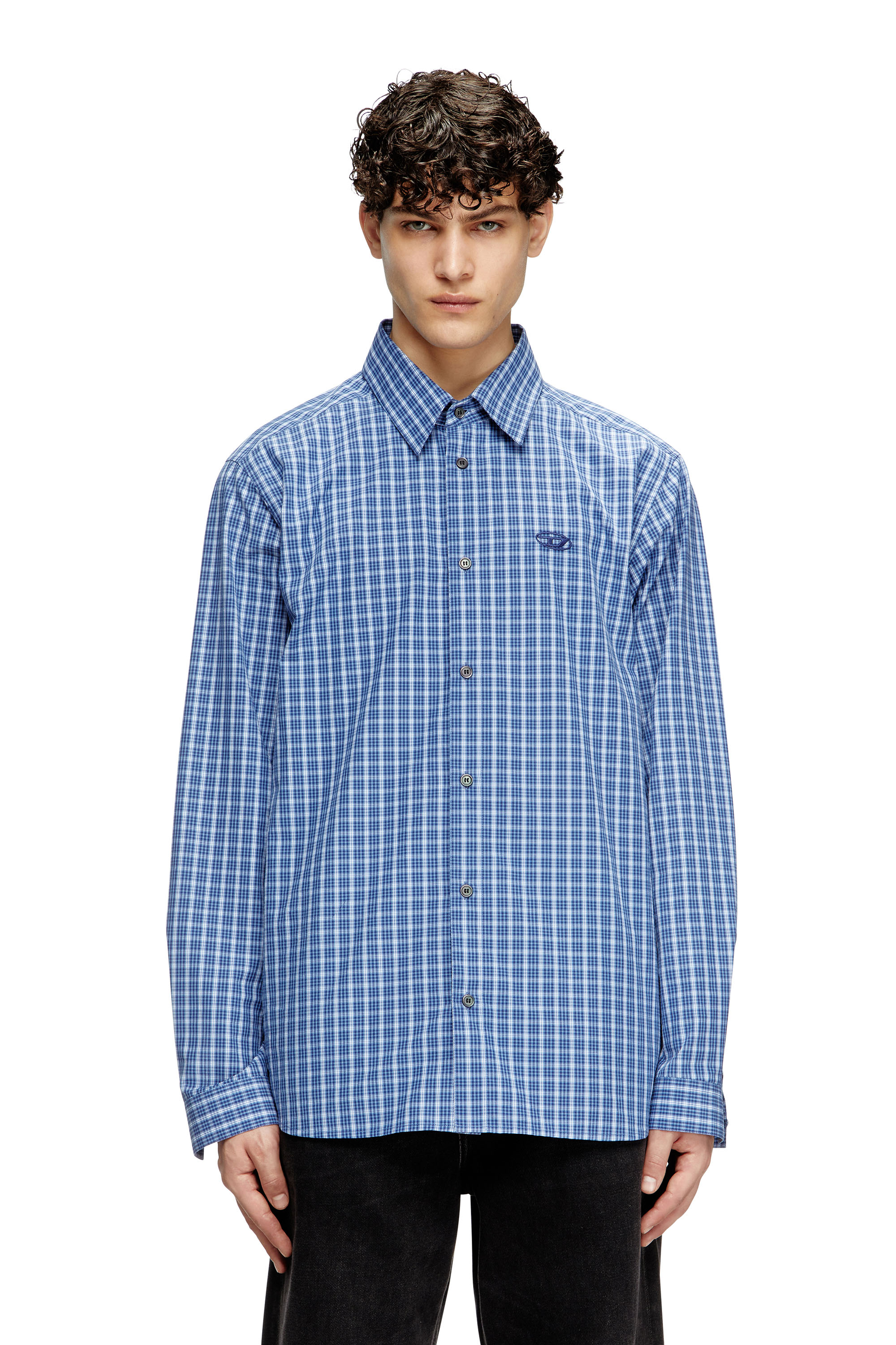 Diesel - S-SIMPLY-DLBV, Man's Checked shirt with Oval D embroidery in Blue - 1