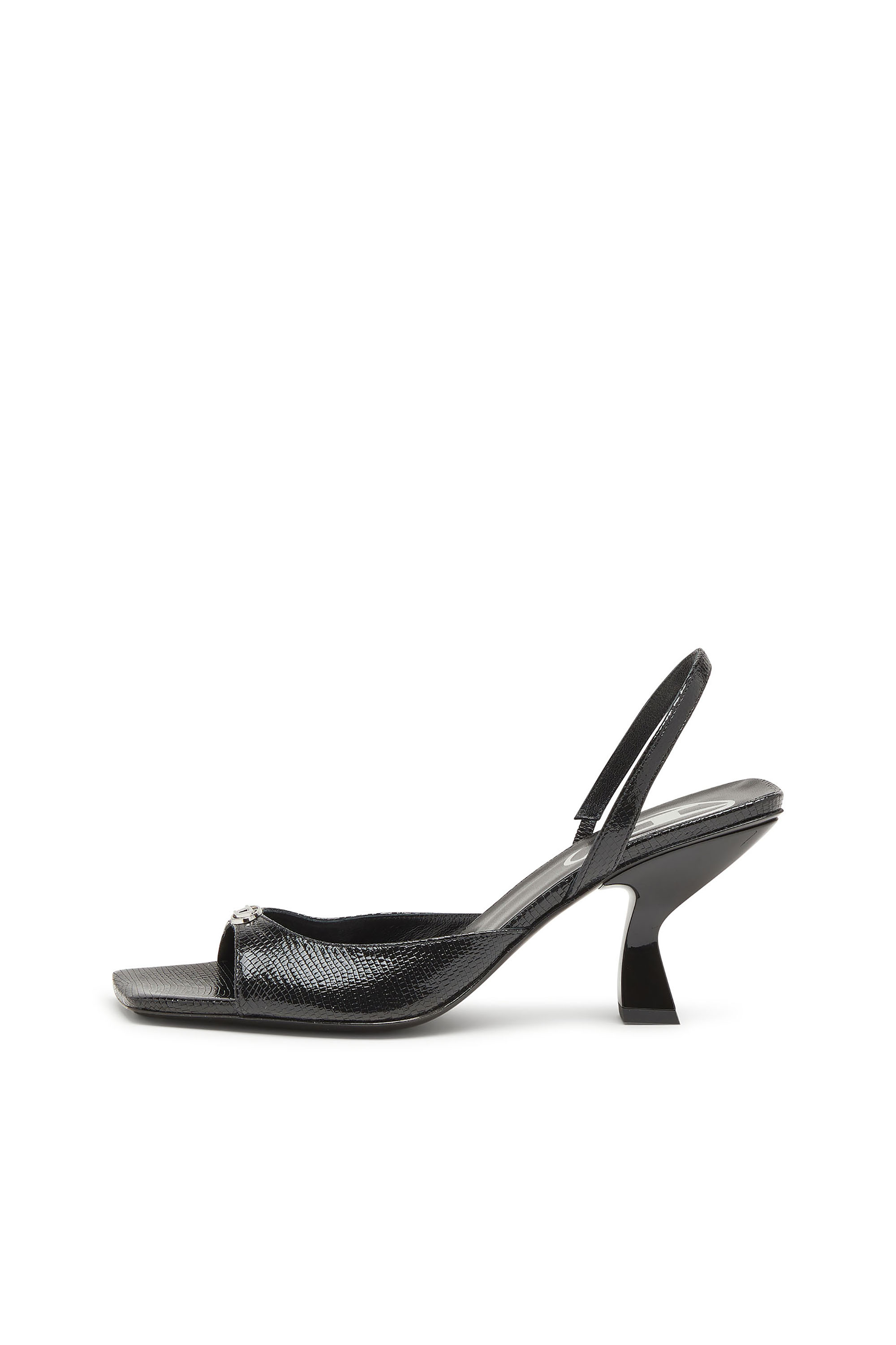Diesel - D-AMBER 75 SANDAL, Woman's D-Amber-Slingback sandals in lizard-effect leather in Black - 8