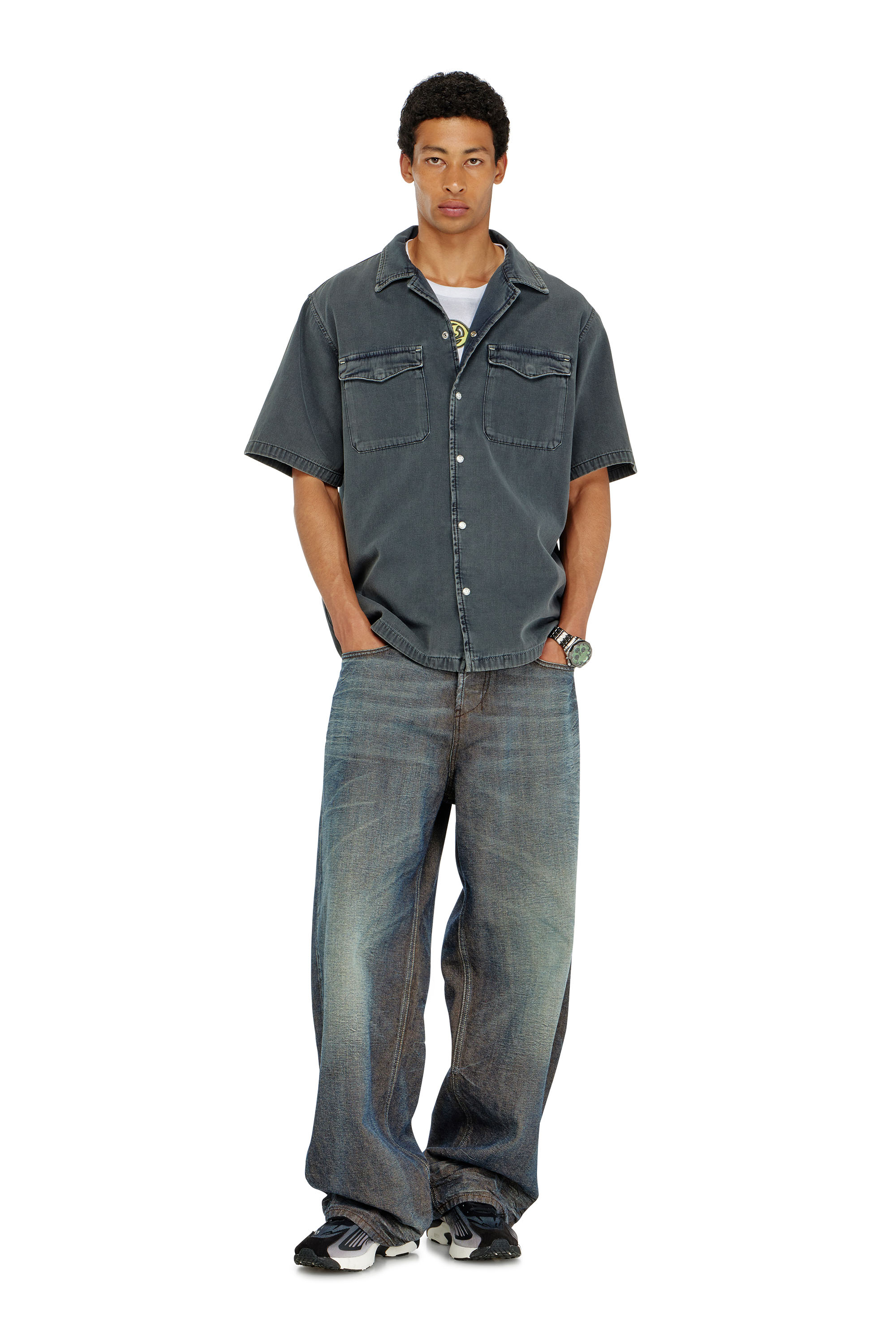 Diesel - D-NABIL-P, Man's Bowling shirt in coloured denim in null - 2