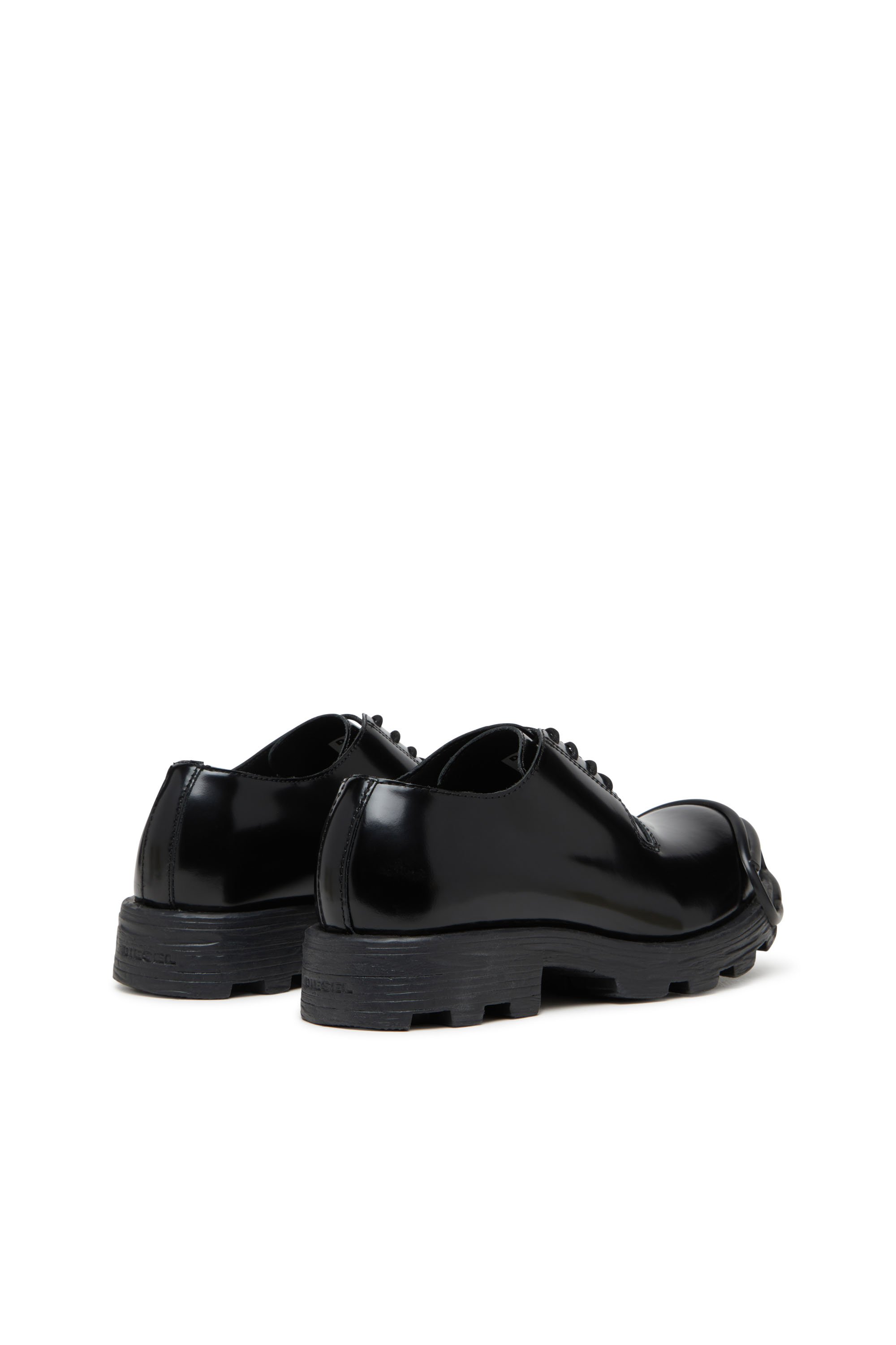 Diesel - D-HAMMER SO D, Man's D-Hammer-Leather lace-up shoes with oval D toe cap in Opaque Black - 3